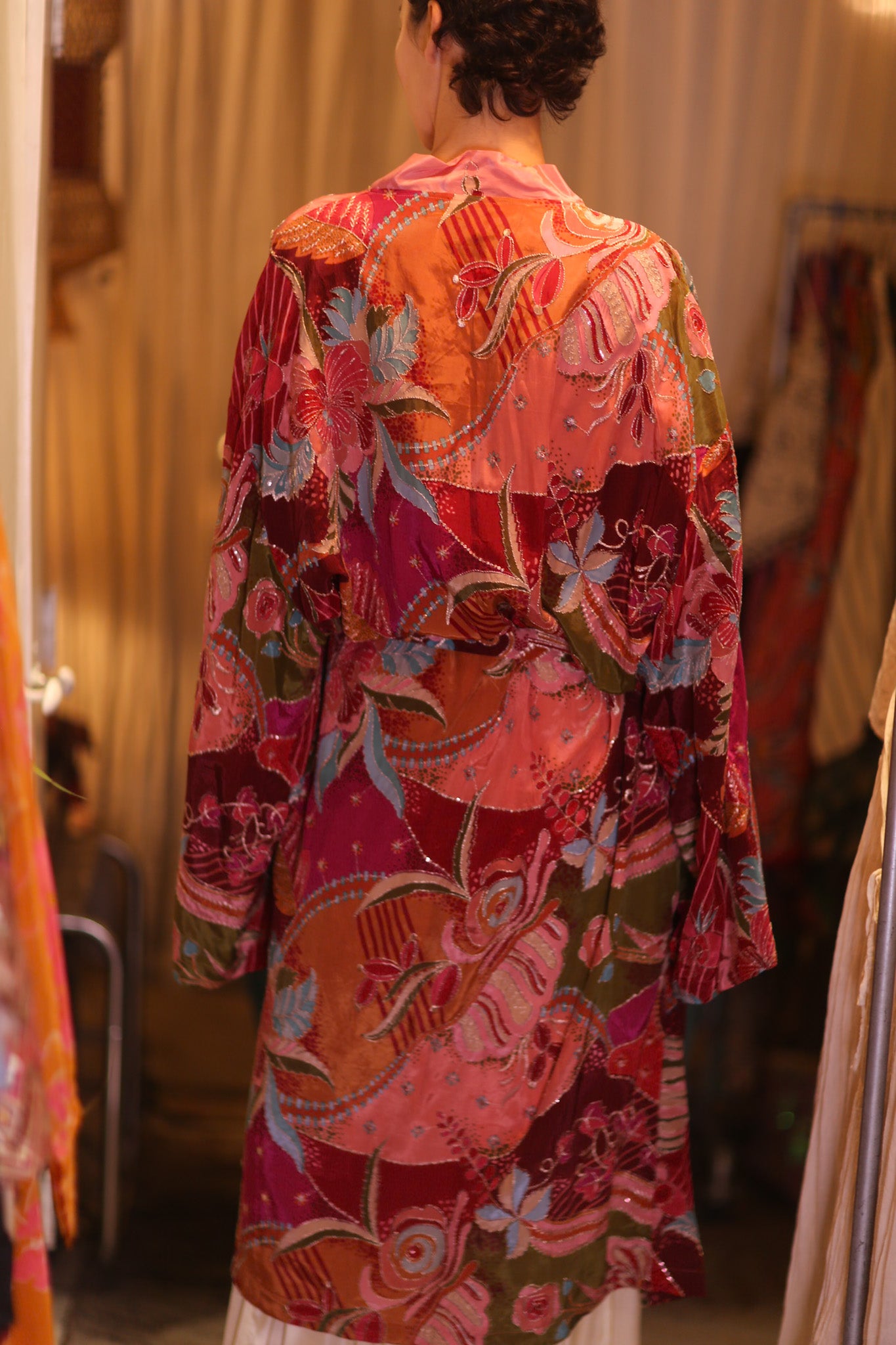 EMBROIDERED SILK WINGS KIMONO WITH BELT BAGAN