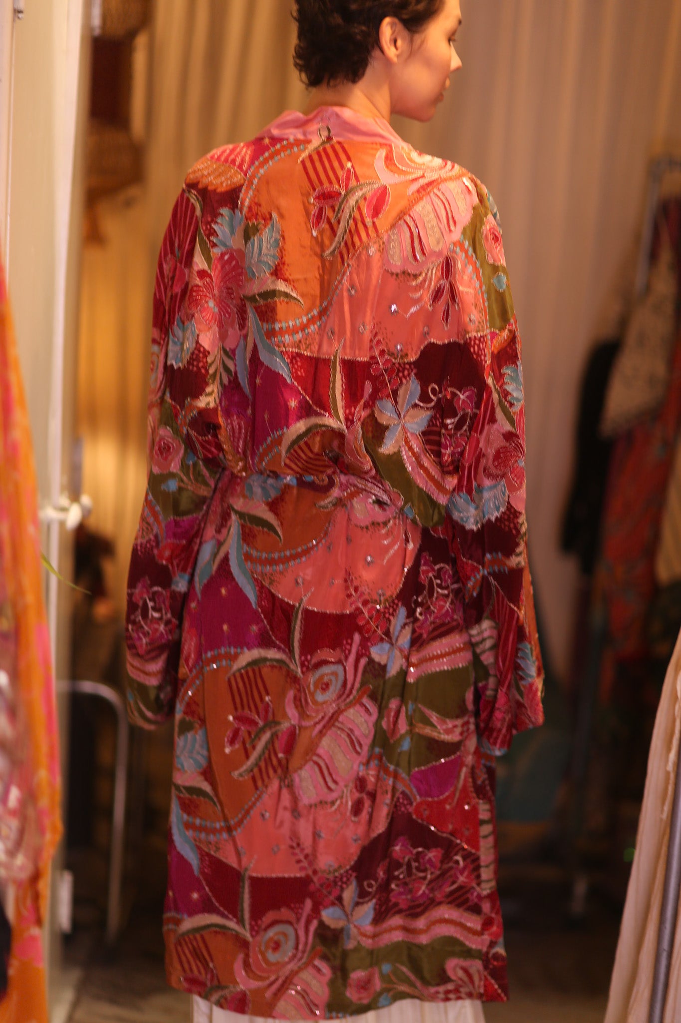 EMBROIDERED SILK WINGS KIMONO WITH BELT BAGAN