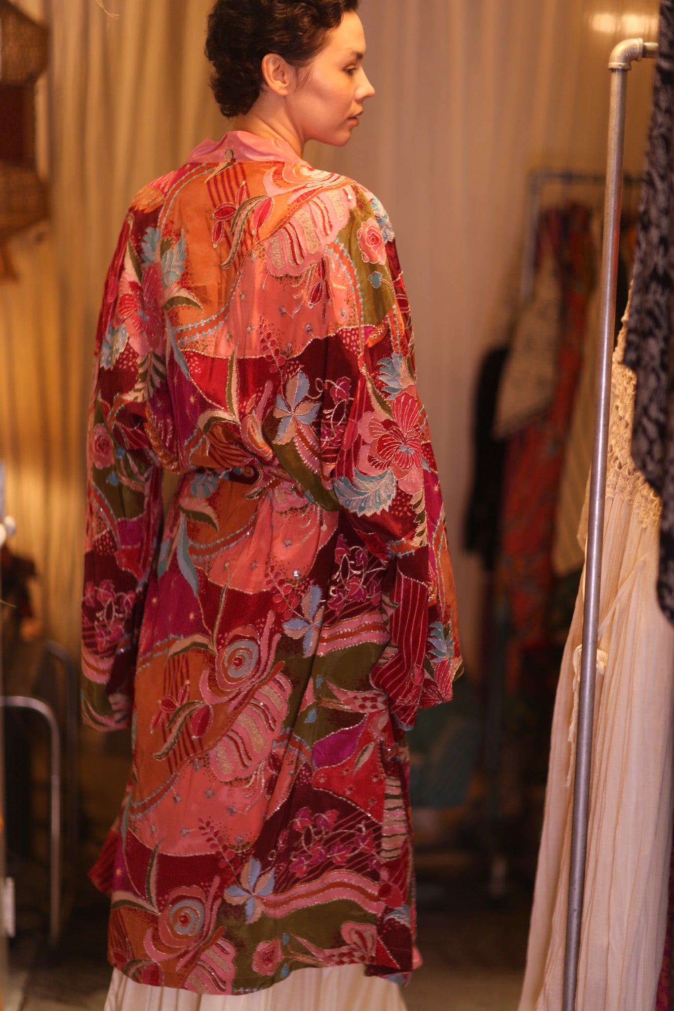 EMBROIDERED SILK WINGS KIMONO WITH BELT BAGAN