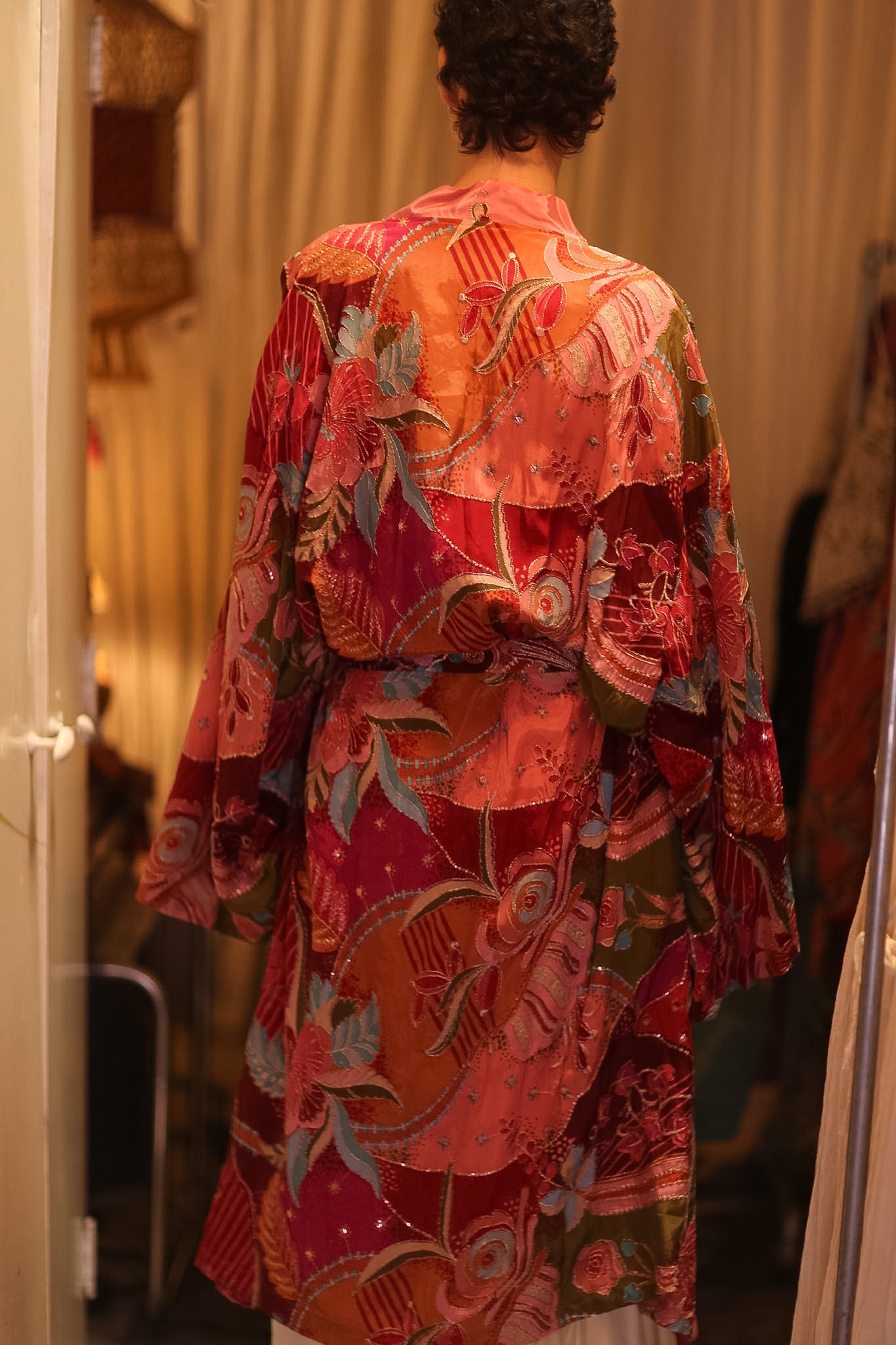 EMBROIDERED SILK WINGS KIMONO WITH BELT BAGAN