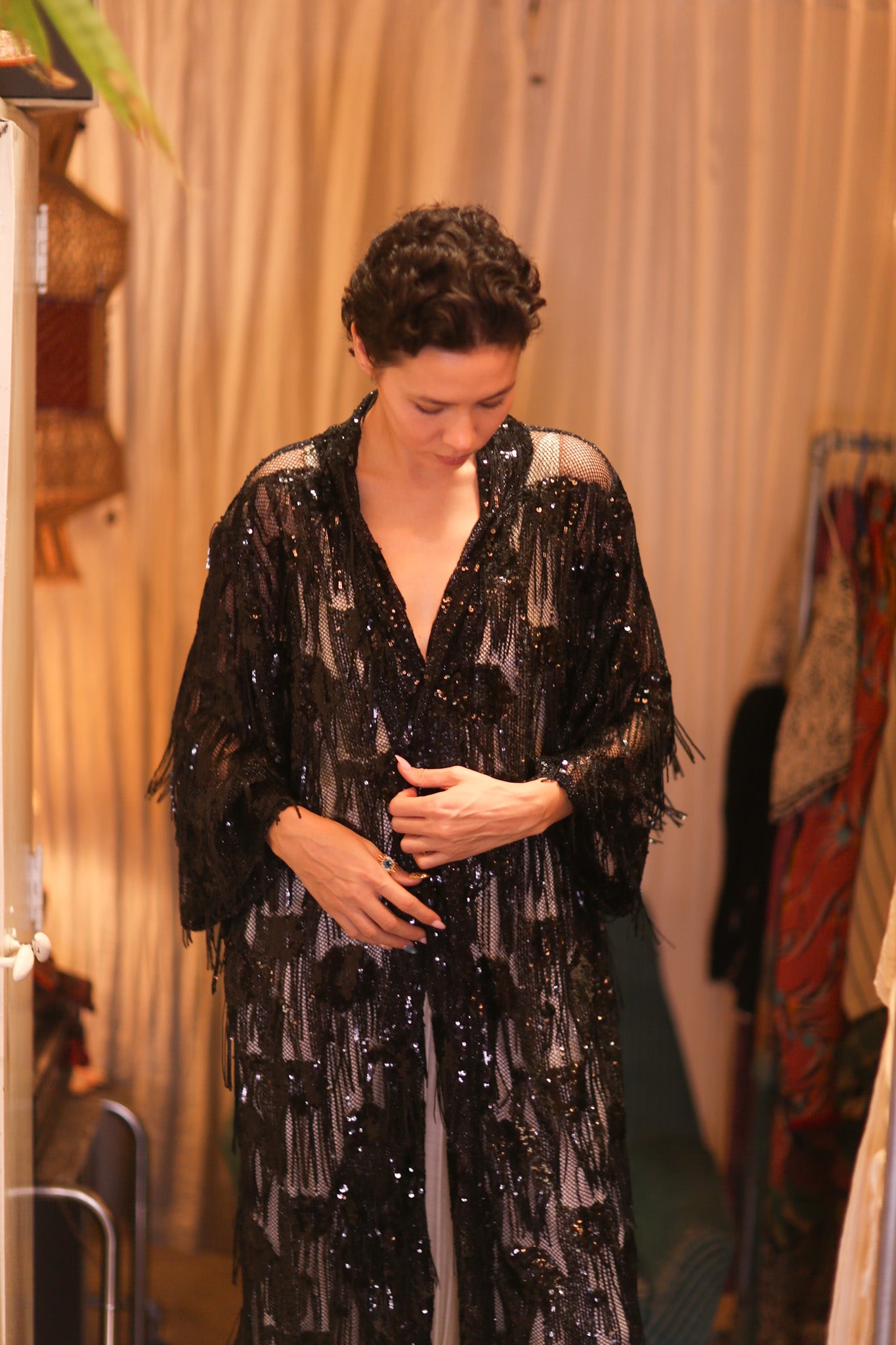 EMBROIDERED LONG FRINGE KIMONO MAHYUYA