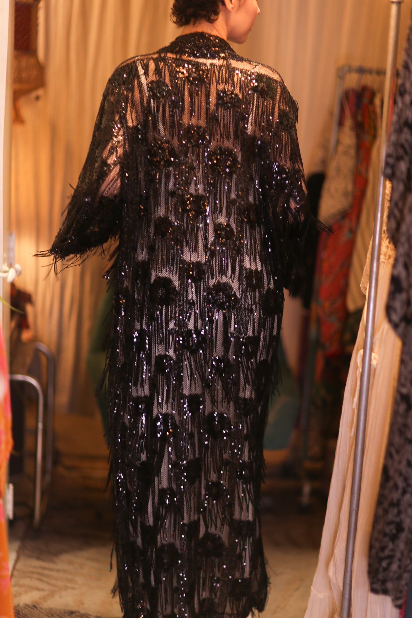 EMBROIDERED LONG FRINGE KIMONO MAHYUYA