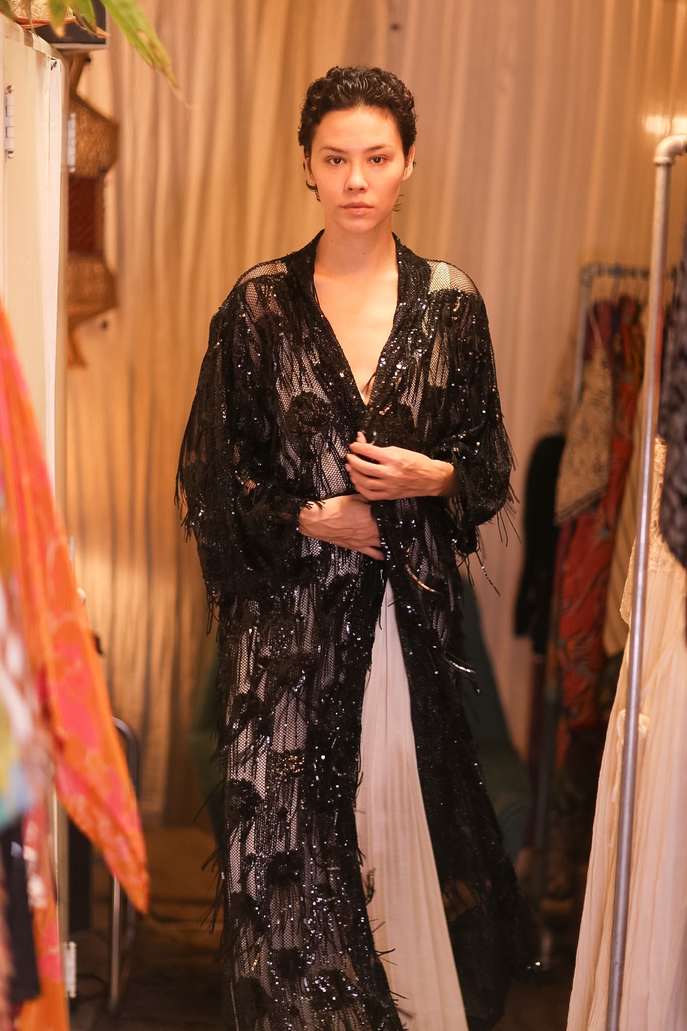EMBROIDERED LONG FRINGE KIMONO MAHYUYA
