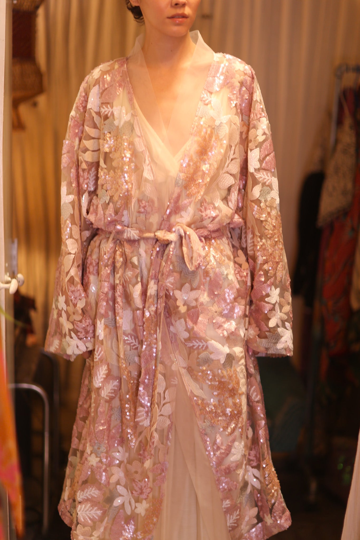 EMBROIDERED SILK LONG KIMONO ATOM