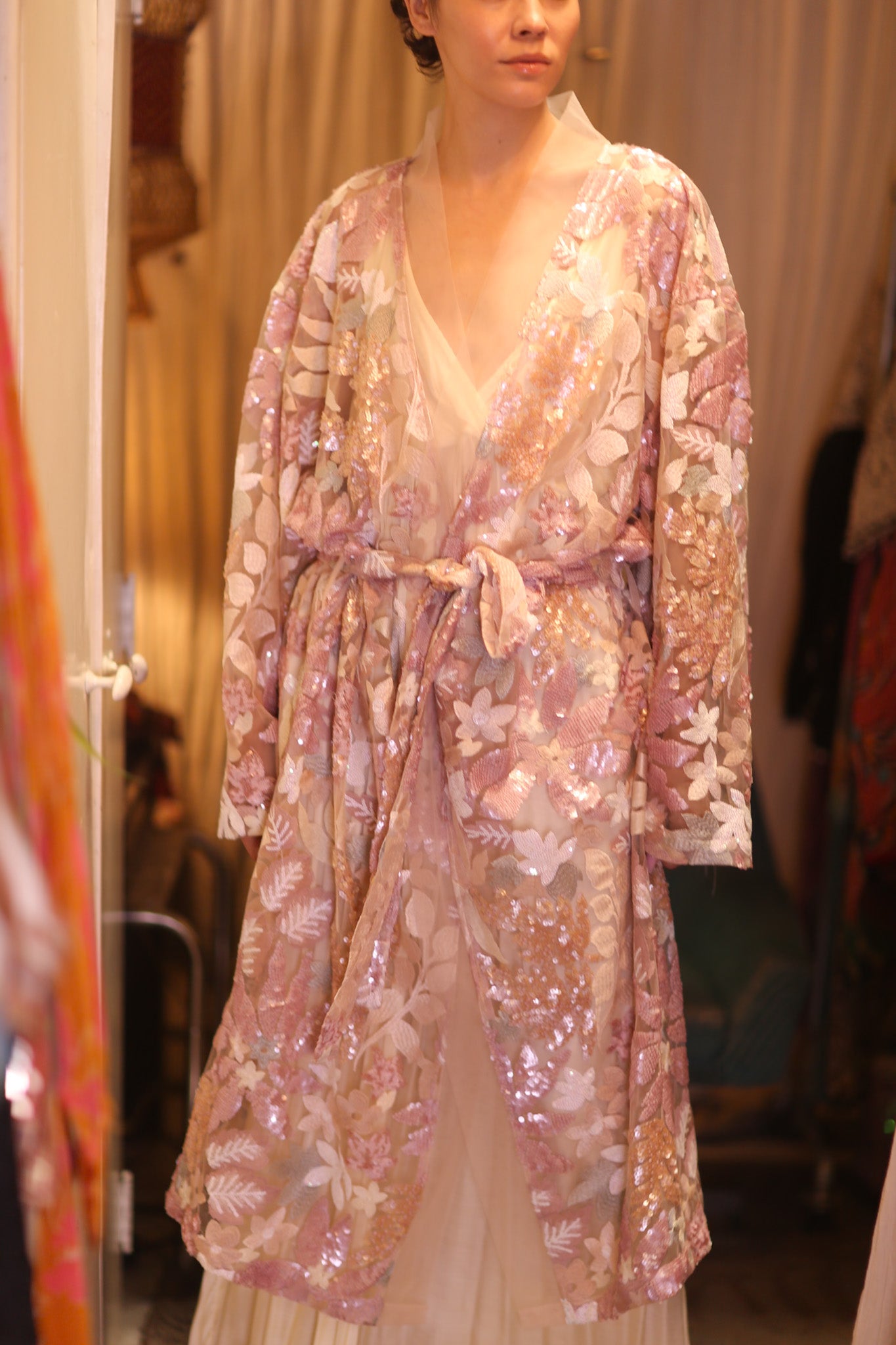 EMBROIDERED SILK LONG KIMONO ATOM