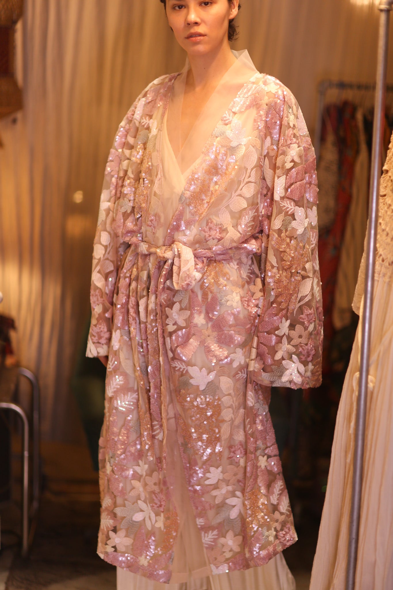 EMBROIDERED SILK LONG KIMONO ATOM