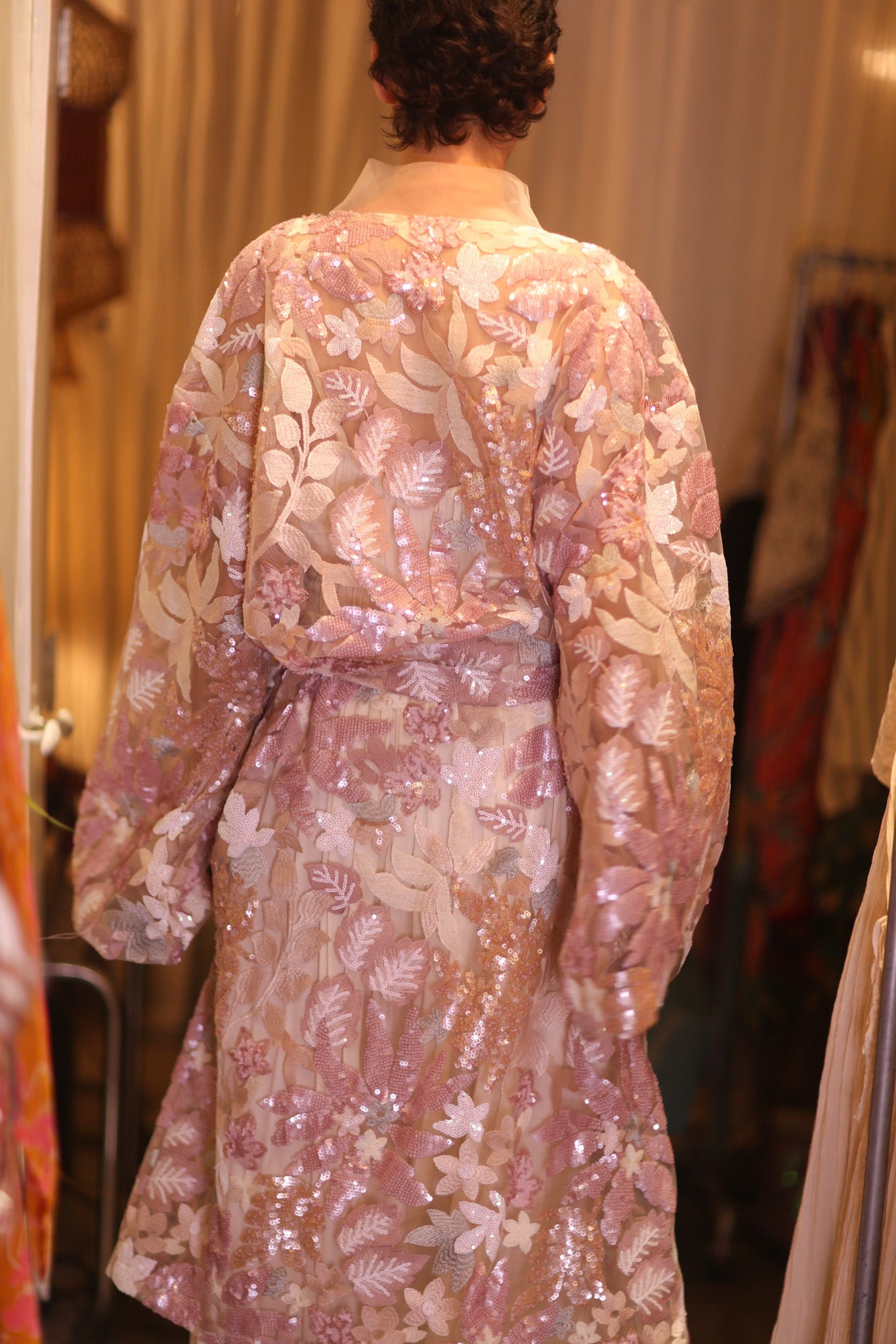 EMBROIDERED SILK LONG KIMONO ATOM