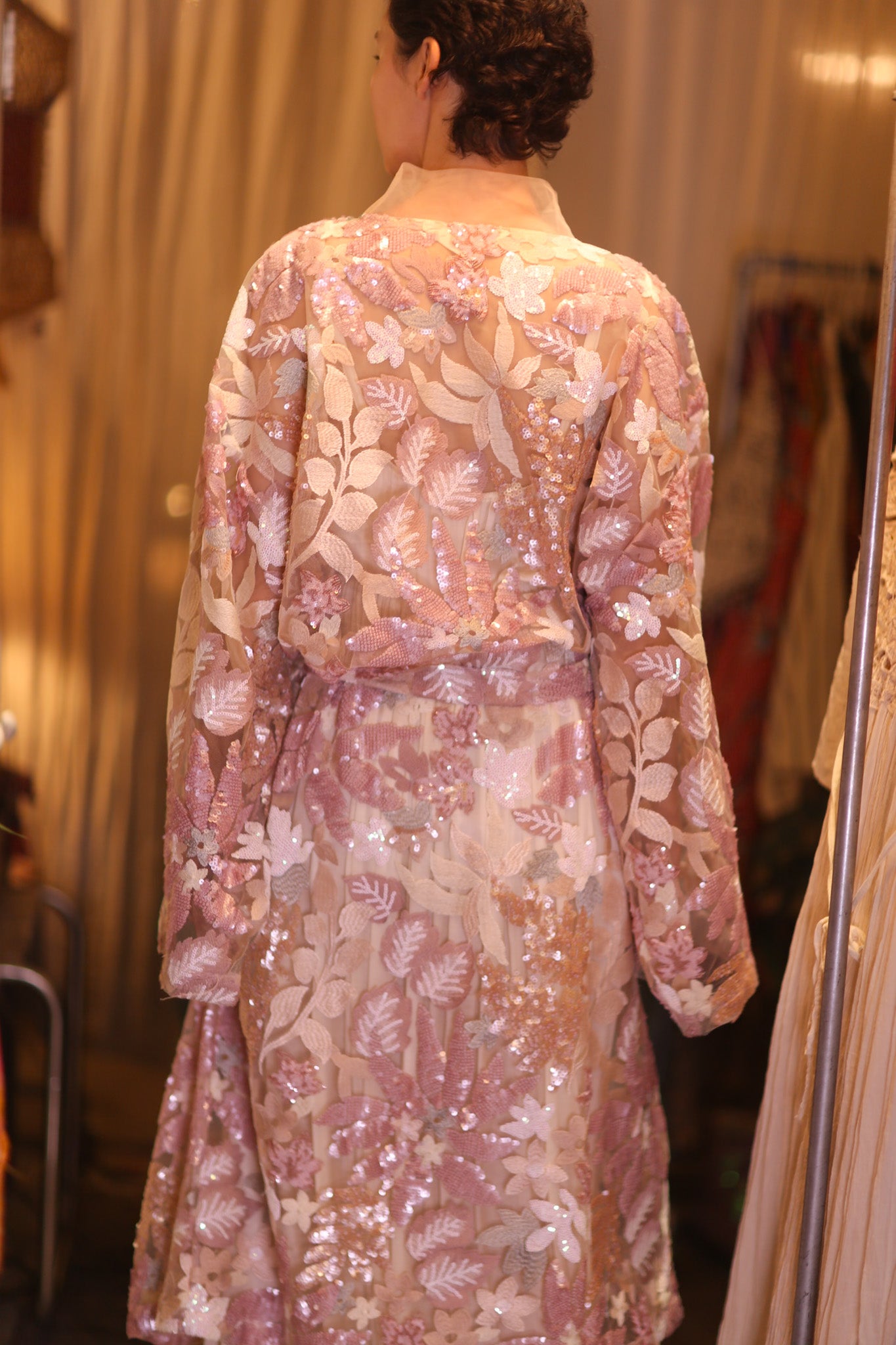 EMBROIDERED SILK LONG KIMONO ATOM
