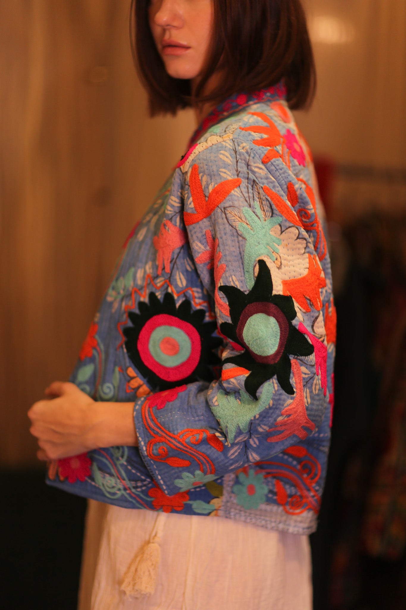 EMBROIDERED KANTHA SHORT JACKET INGRID KAUNGKIN