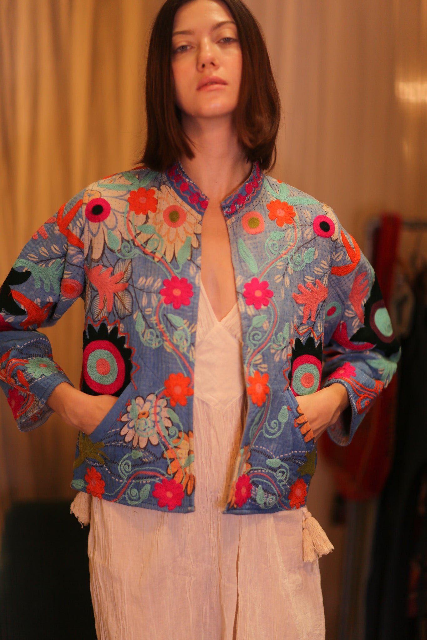 EMBROIDERED KANTHA SHORT JACKET INGRID KAUNGKIN