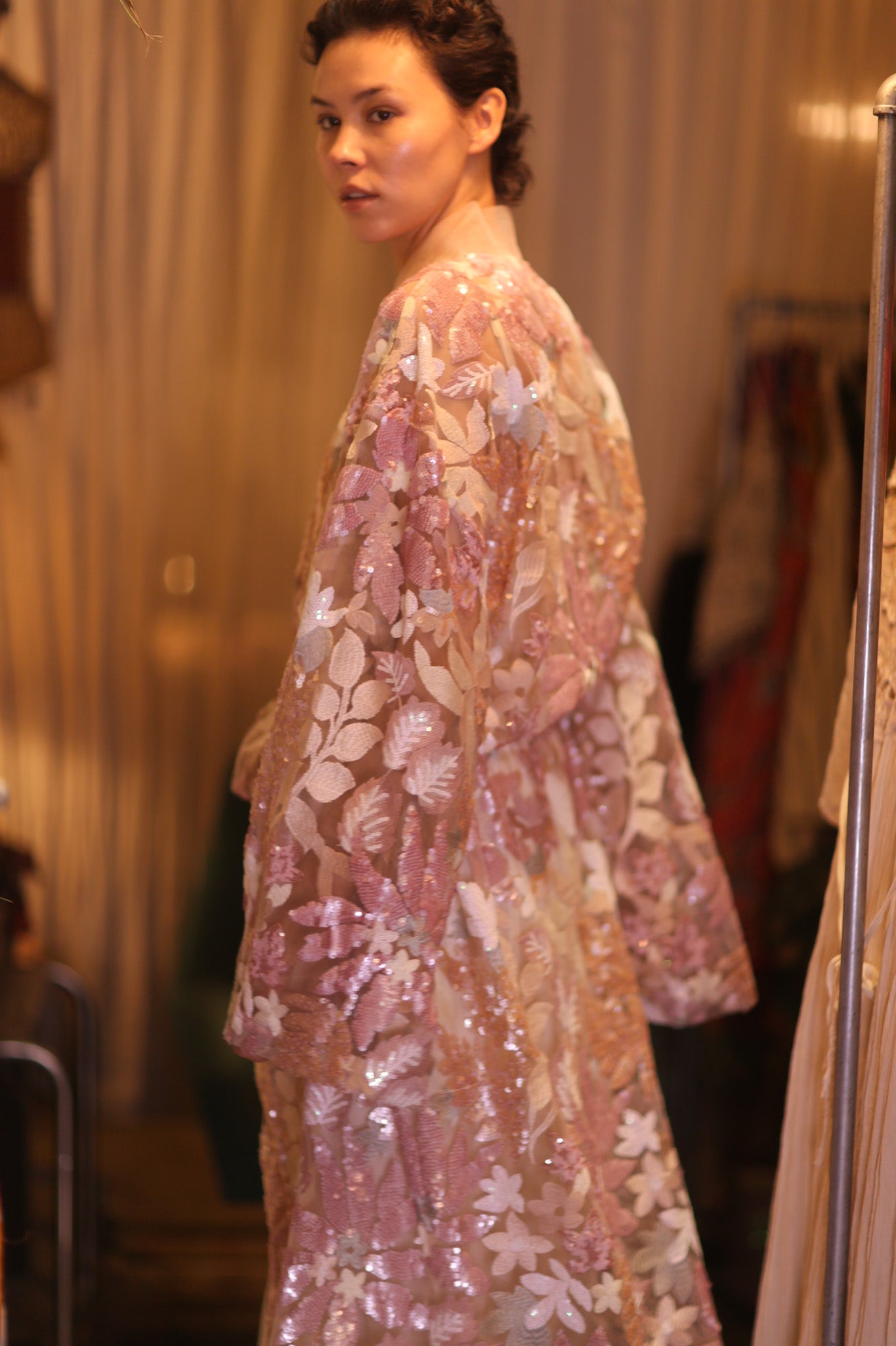 EMBROIDERED SILK LONG KIMONO ATOM