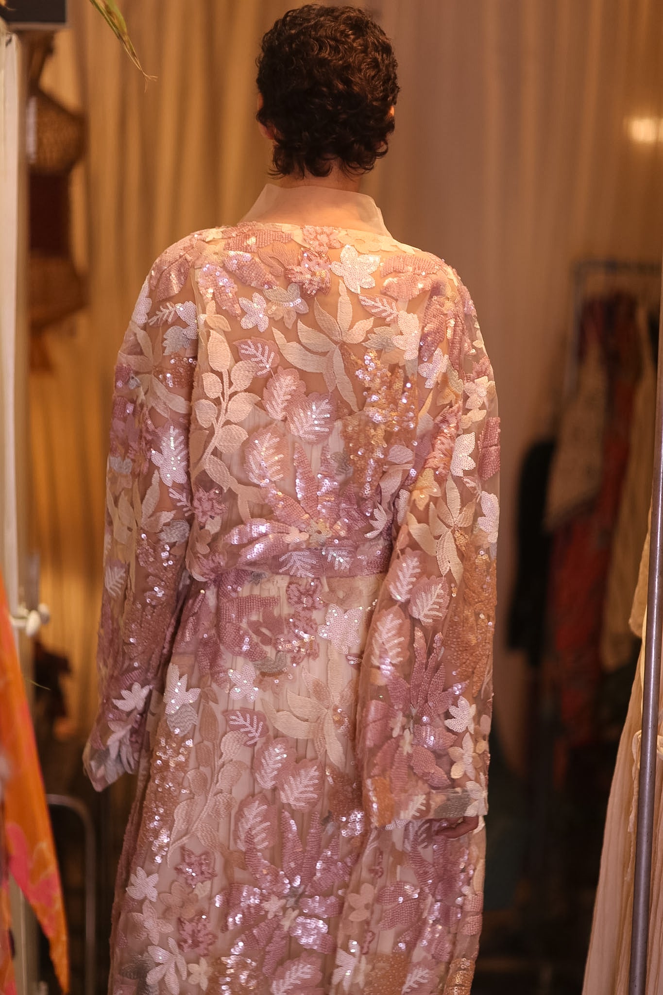 EMBROIDERED SILK LONG KIMONO ATOM