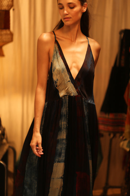 LILY SILK DRESS BLUE STRIPE