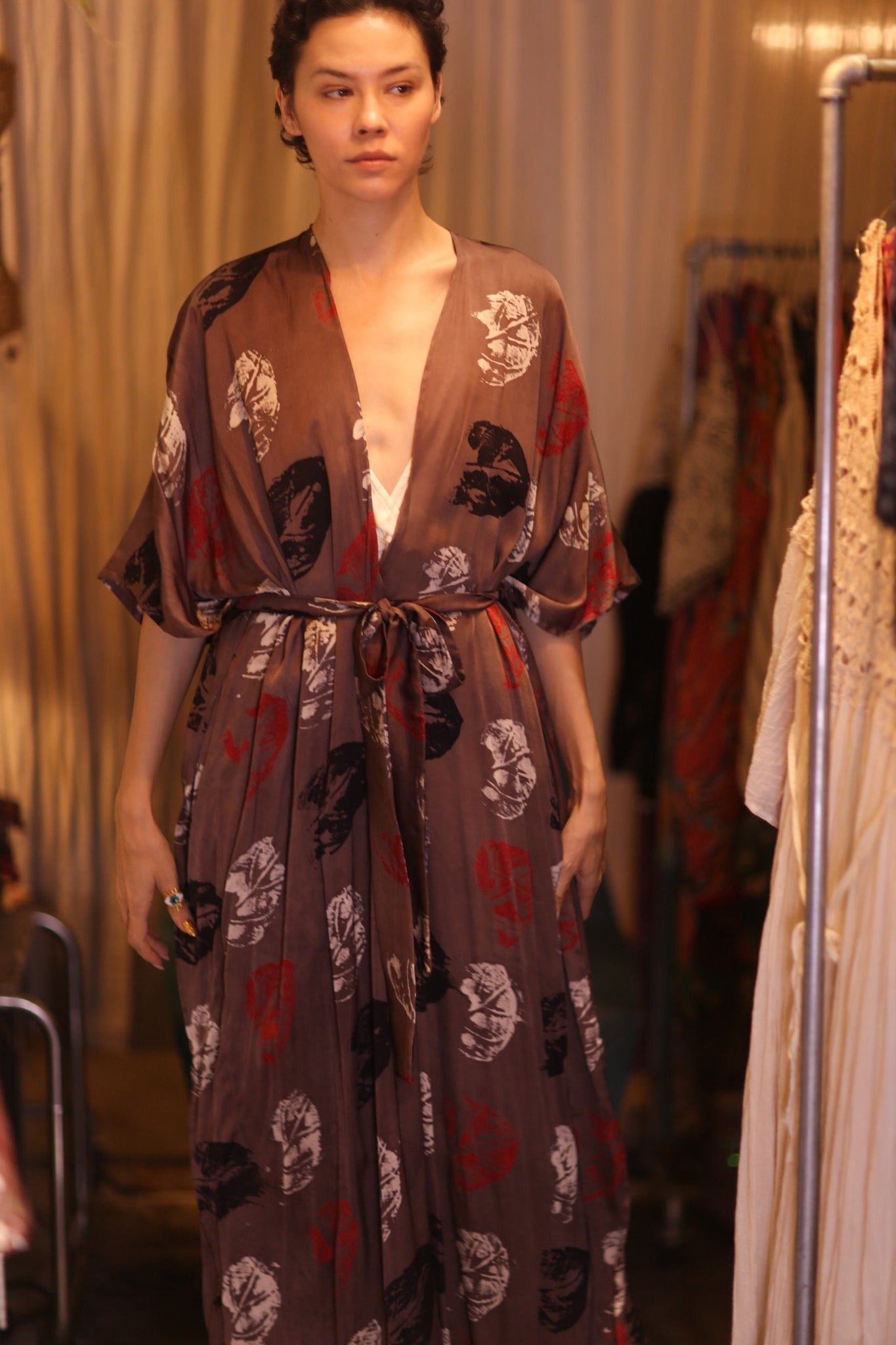 SILK LONG KIMONO WITH BELT NIKO