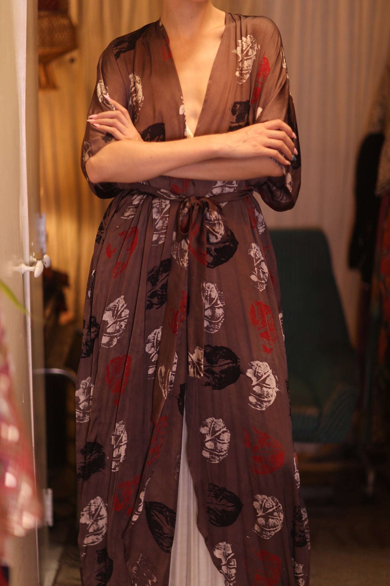 SILK LONG KIMONO WITH BELT NIKO