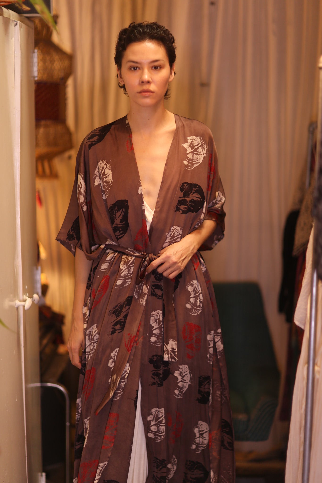 SILK LONG KIMONO WITH BELT NIKO