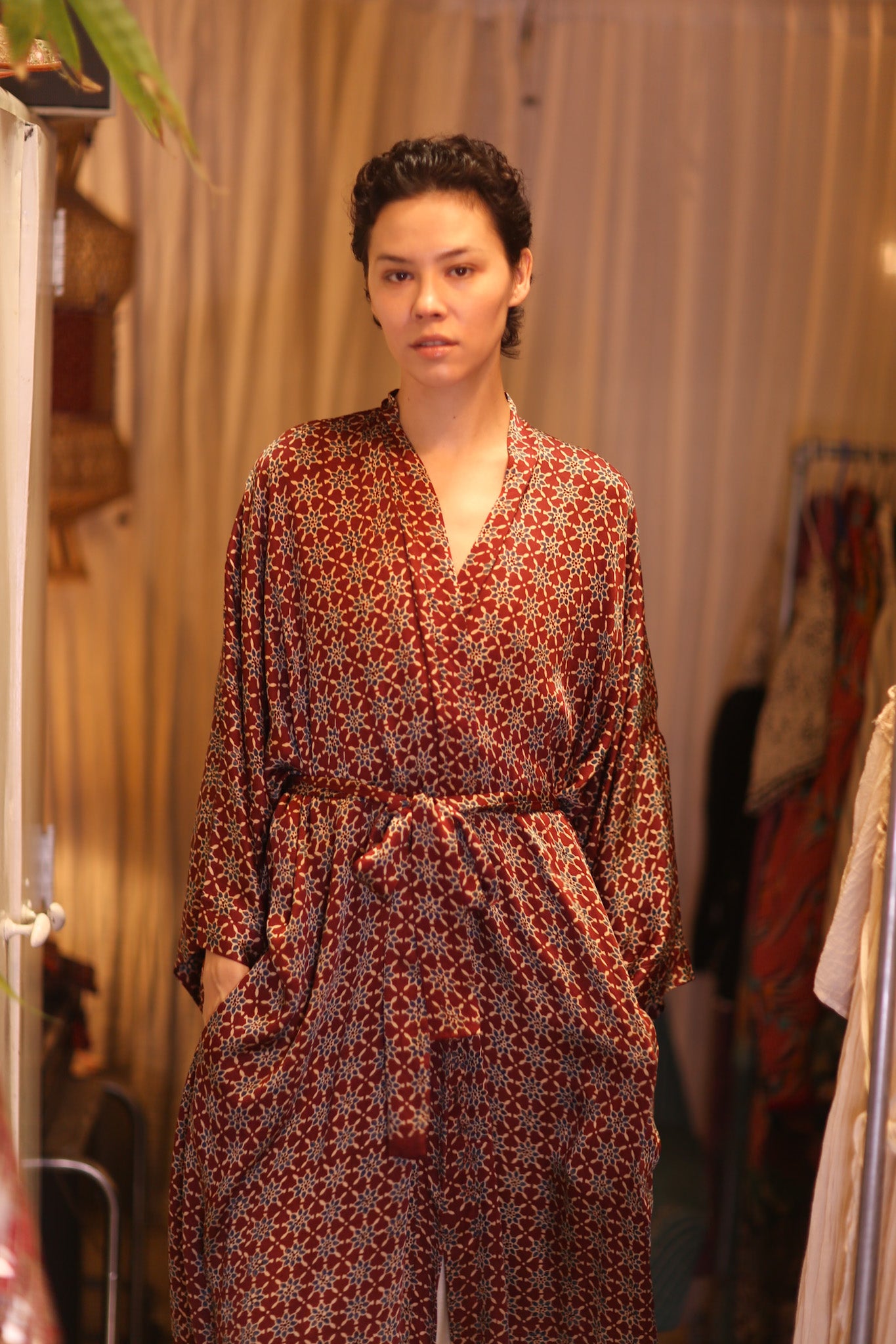 SILK LONG KIMONO WITH BELT UNI
