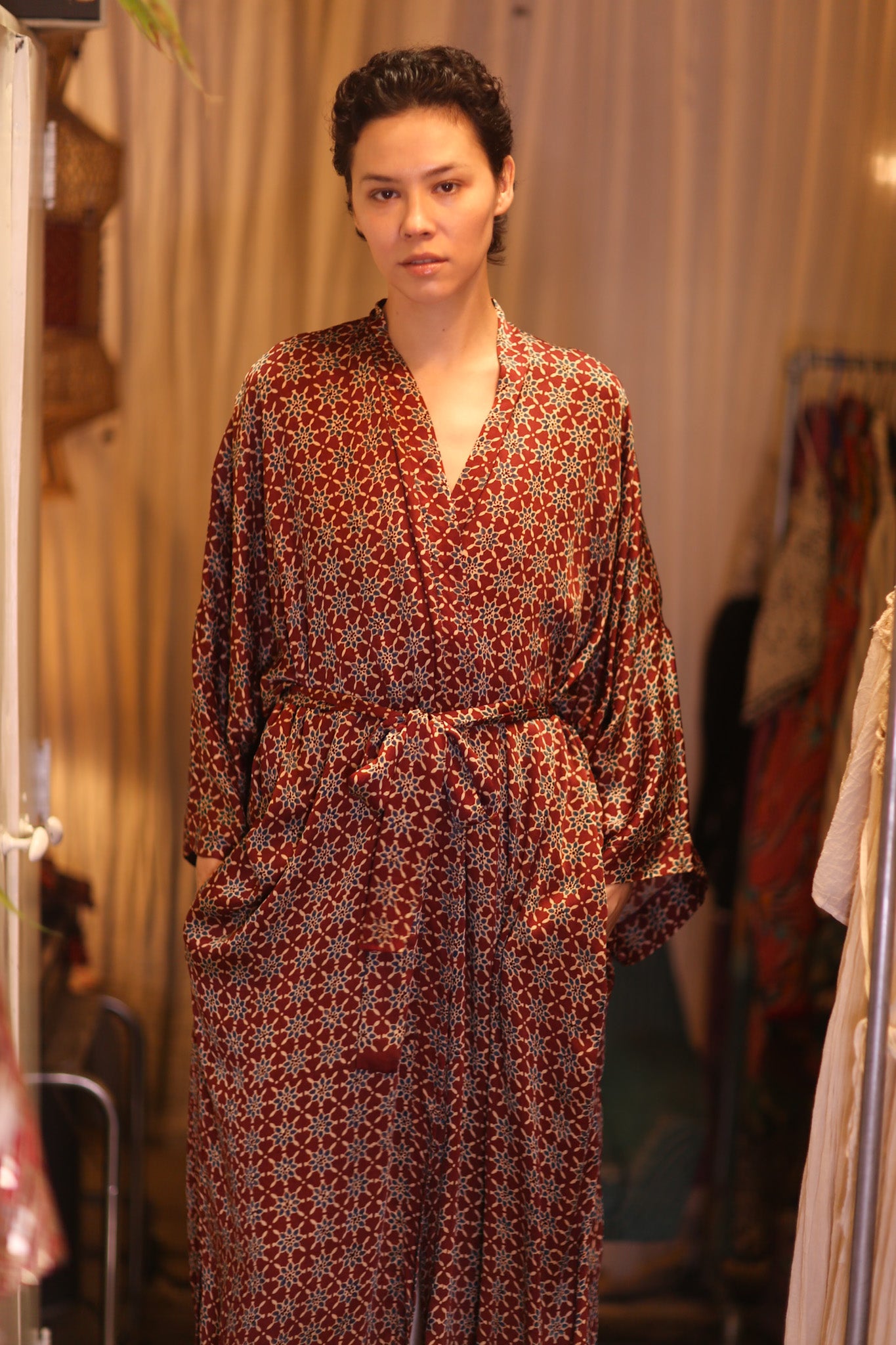 SILK LONG KIMONO WITH BELT UNI
