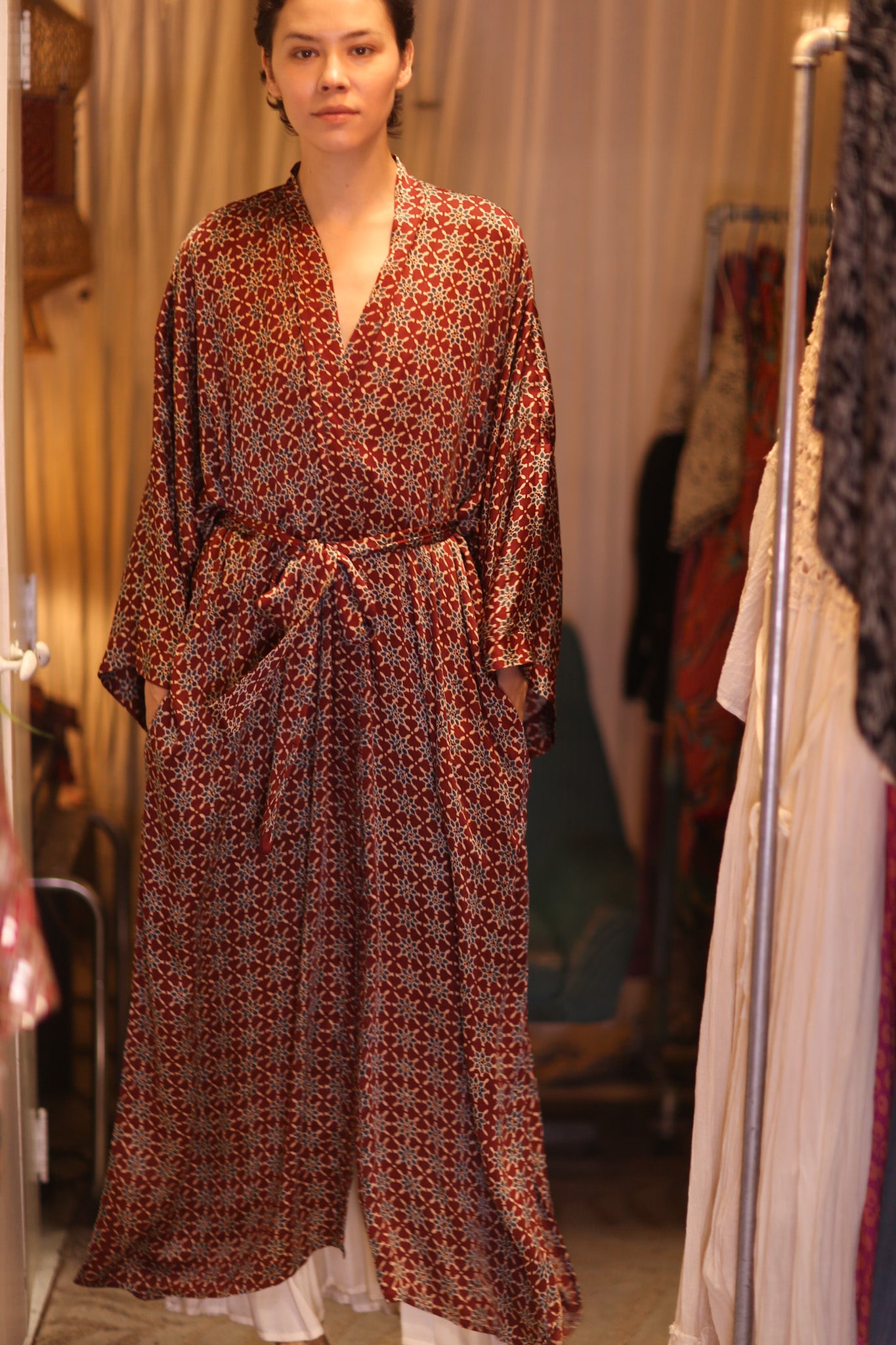 SILK LONG KIMONO WITH BELT UNI