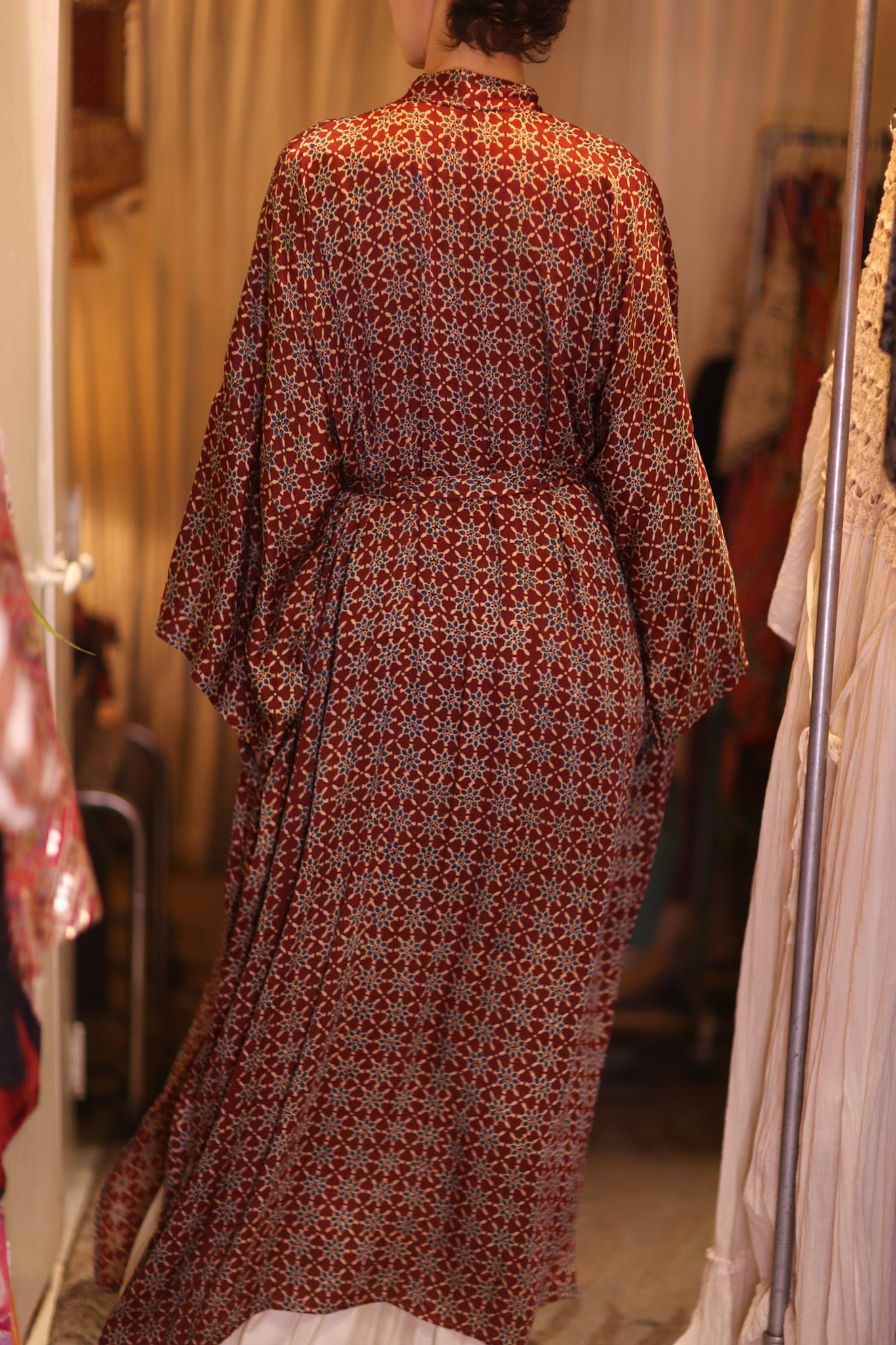 SILK LONG KIMONO WITH BELT UNI