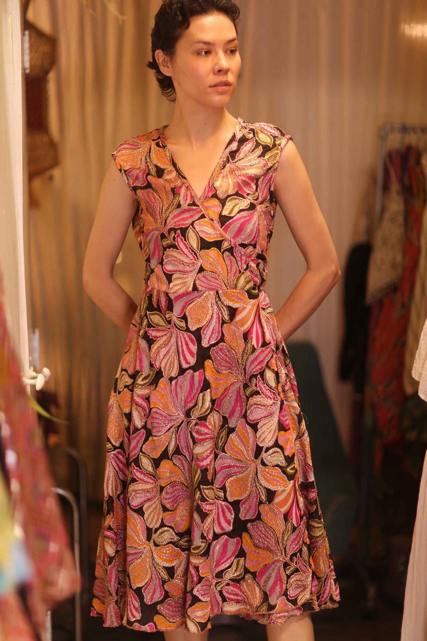 EMBROIDERED WARP SILK DRESS
 YWATKYAY