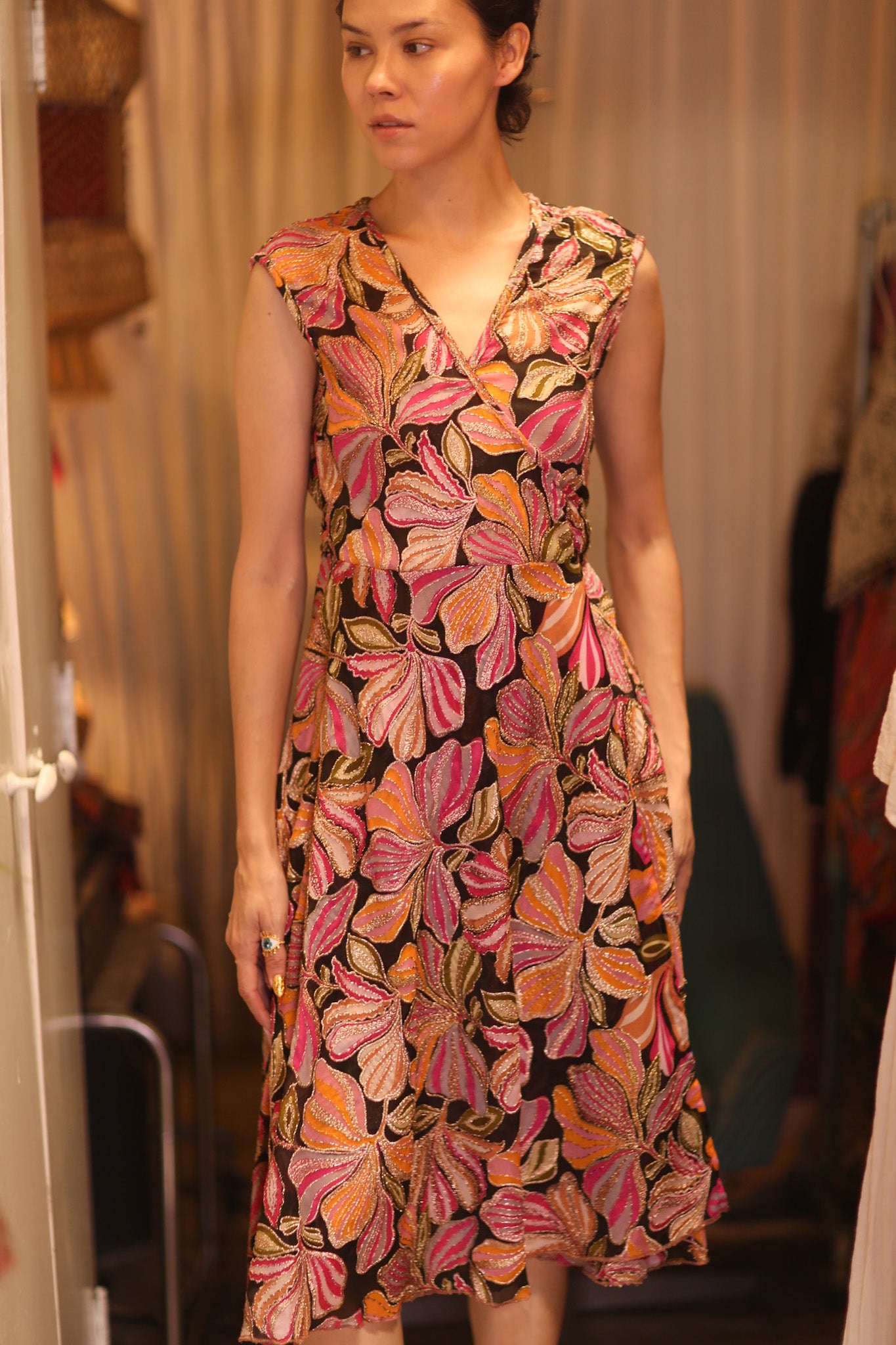 EMBROIDERED WARP SILK DRESS
 YWATKYAY