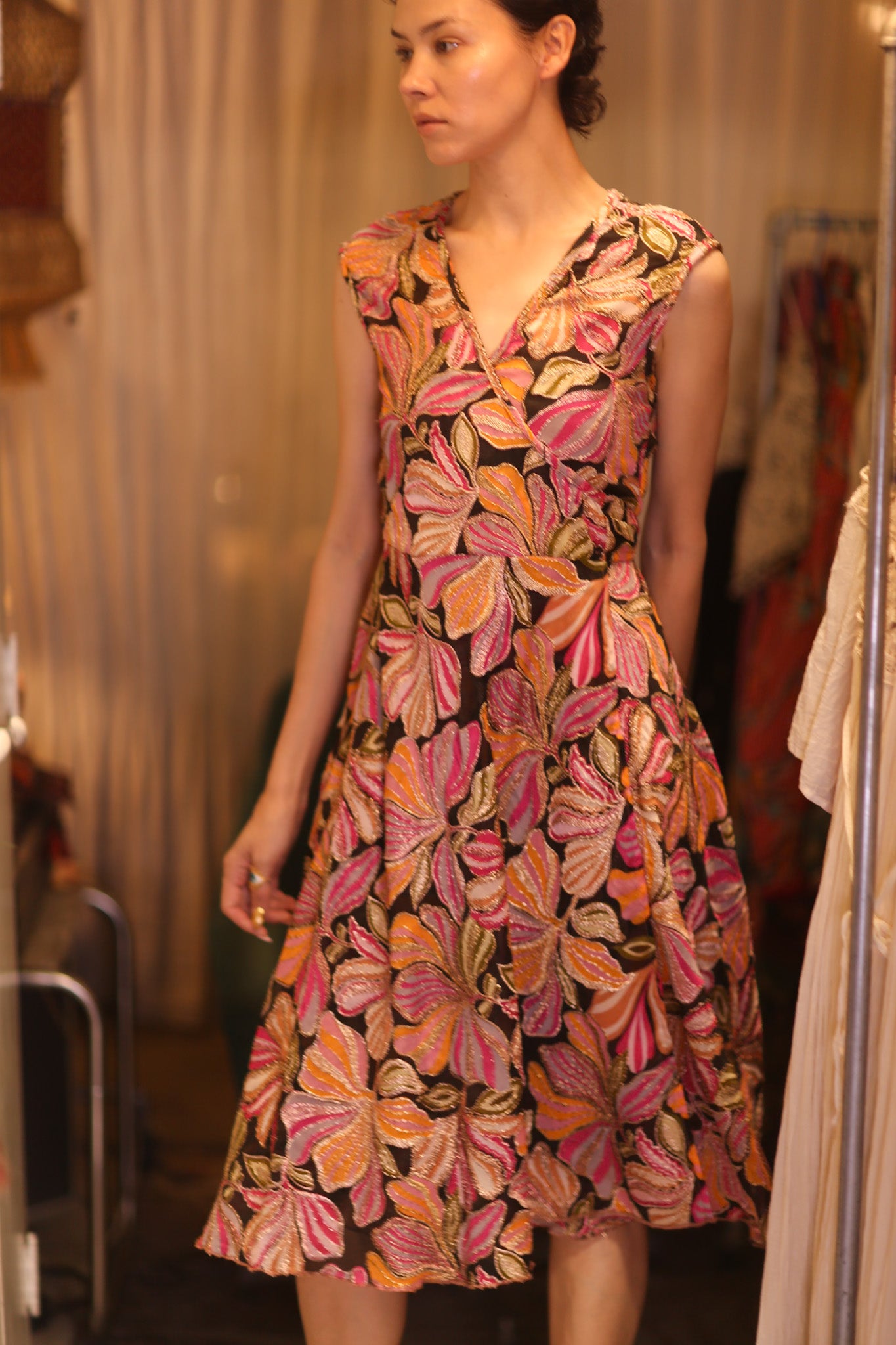EMBROIDERED WARP SILK DRESS
 YWATKYAY