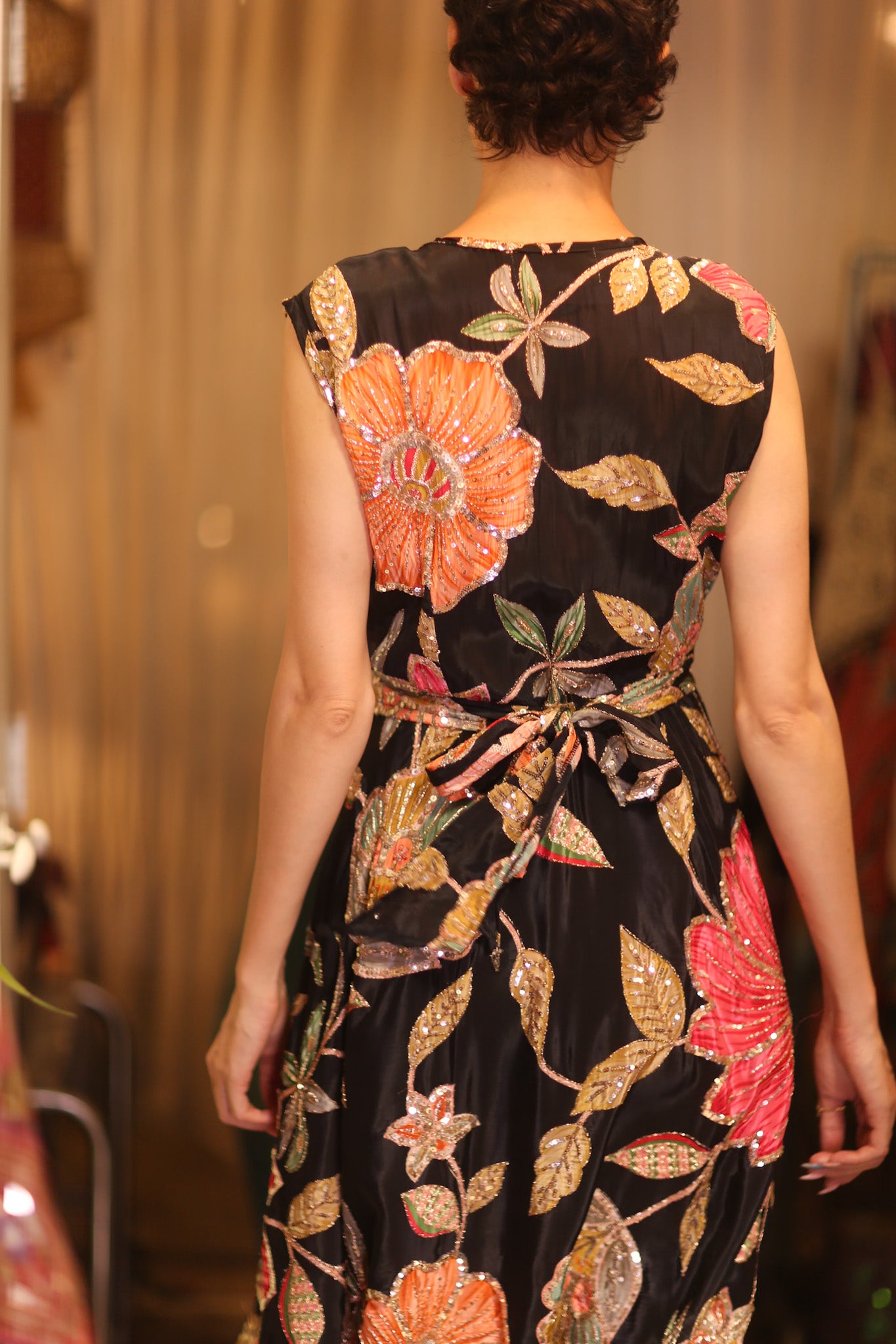 EMBROIDERED WARP SILK DRESS SHONE