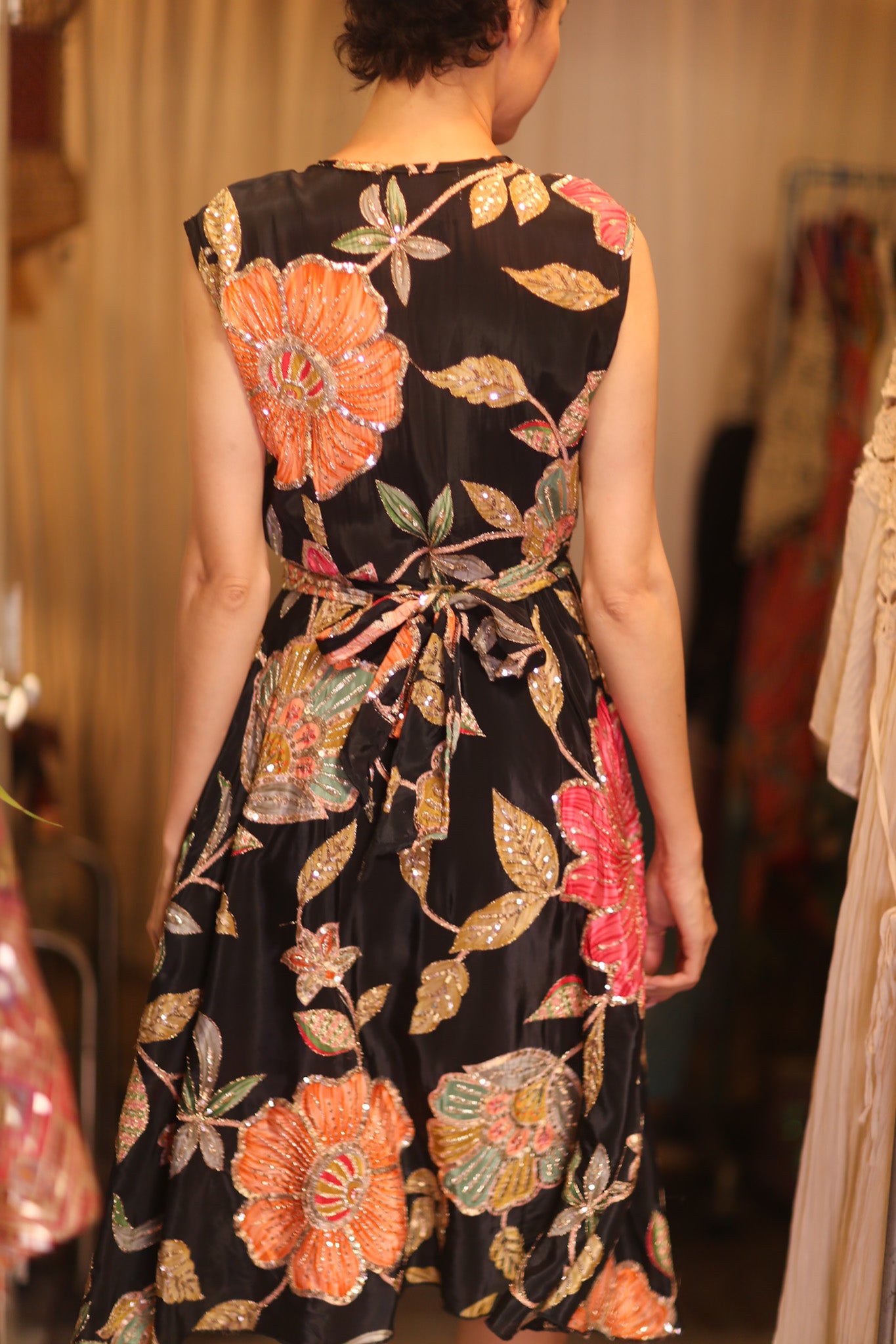 EMBROIDERED WARP SILK DRESS SHONE