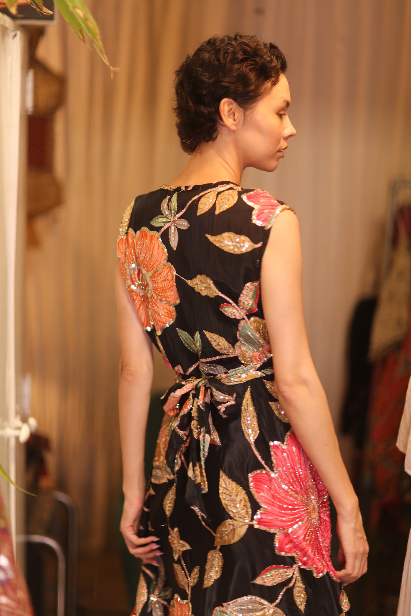 EMBROIDERED WARP SILK DRESS SHONE