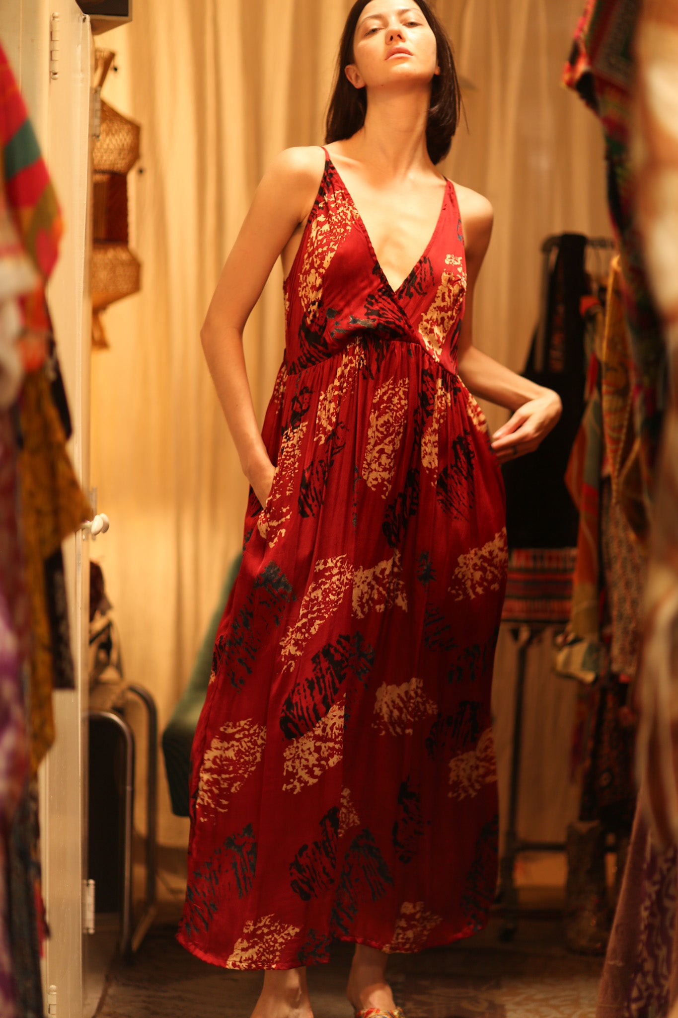 SILK DRESS LILY RED PAINTERS EDIT