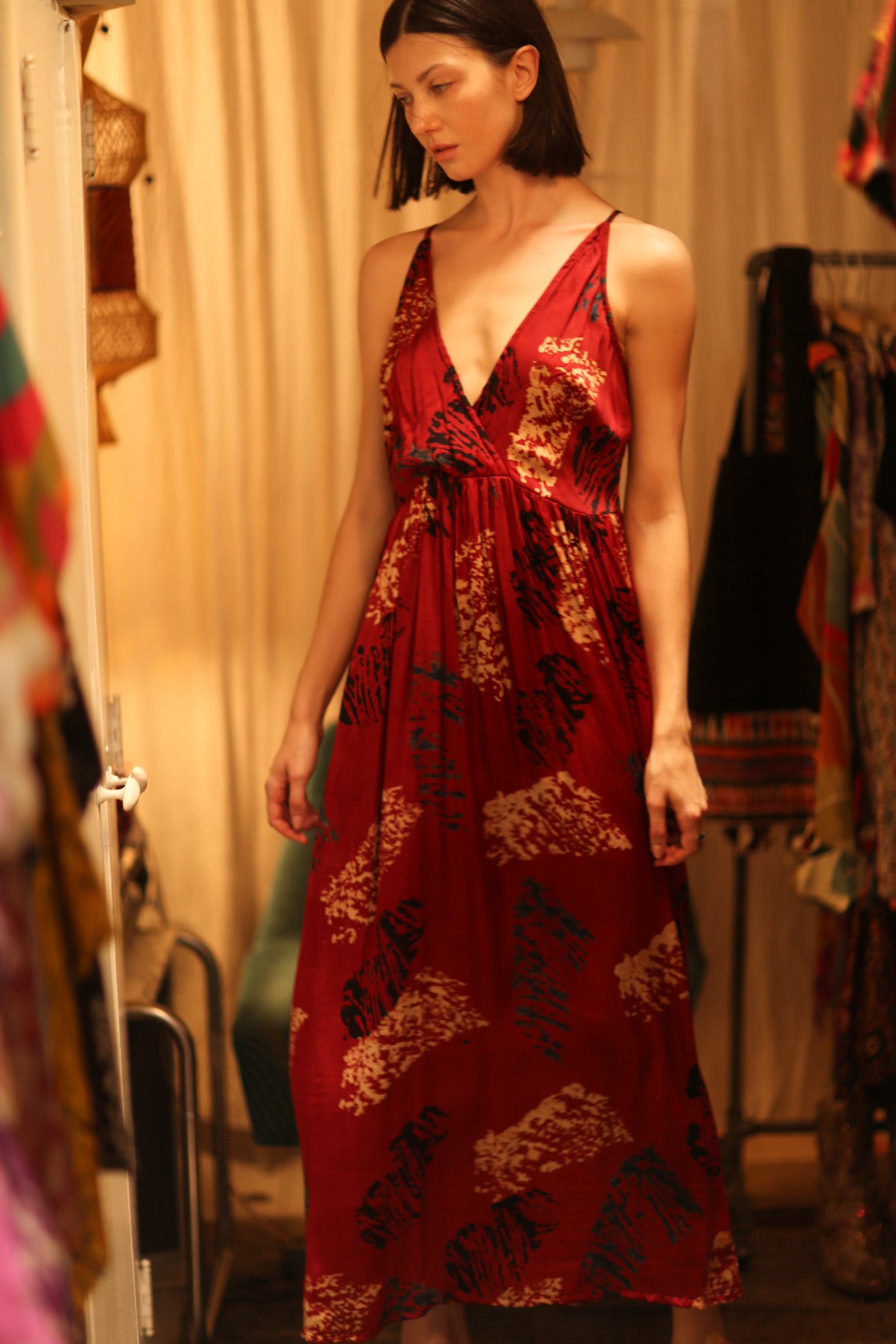 SILK DRESS LILY RED PAINTERS EDIT