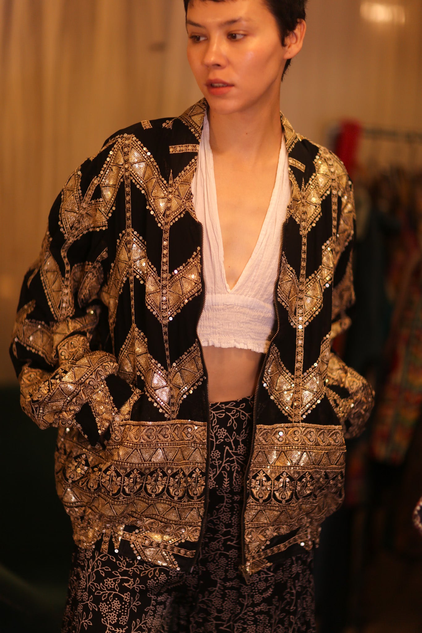 OVERSIZED EMBROIDERED SILK BOMBER JACKET WONMIN