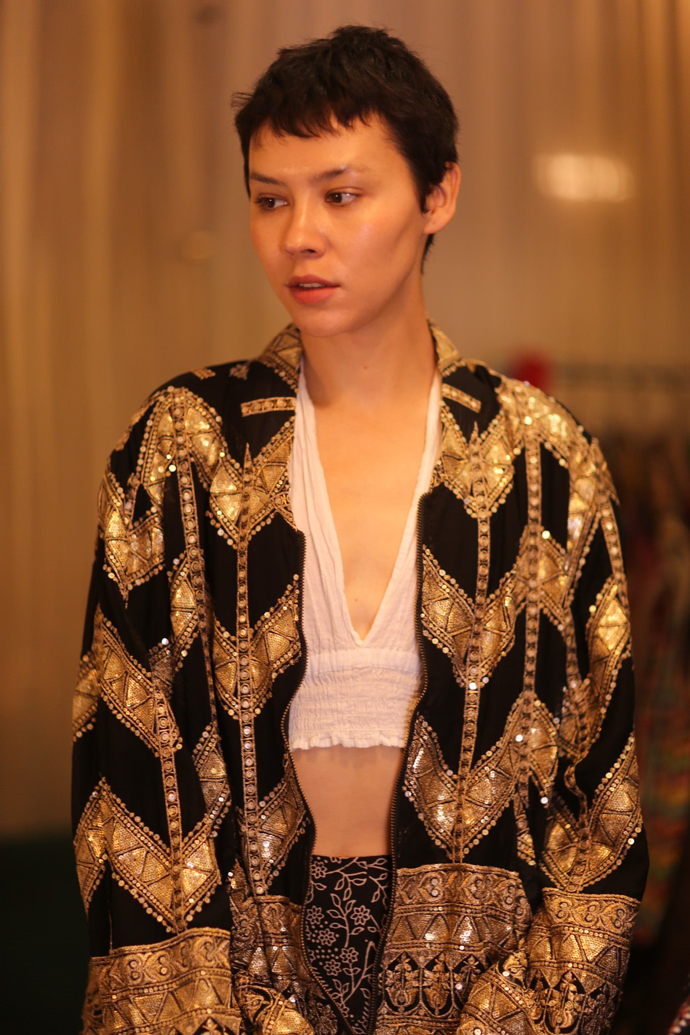 OVERSIZED EMBROIDERED SILK BOMBER JACKET WONMIN
