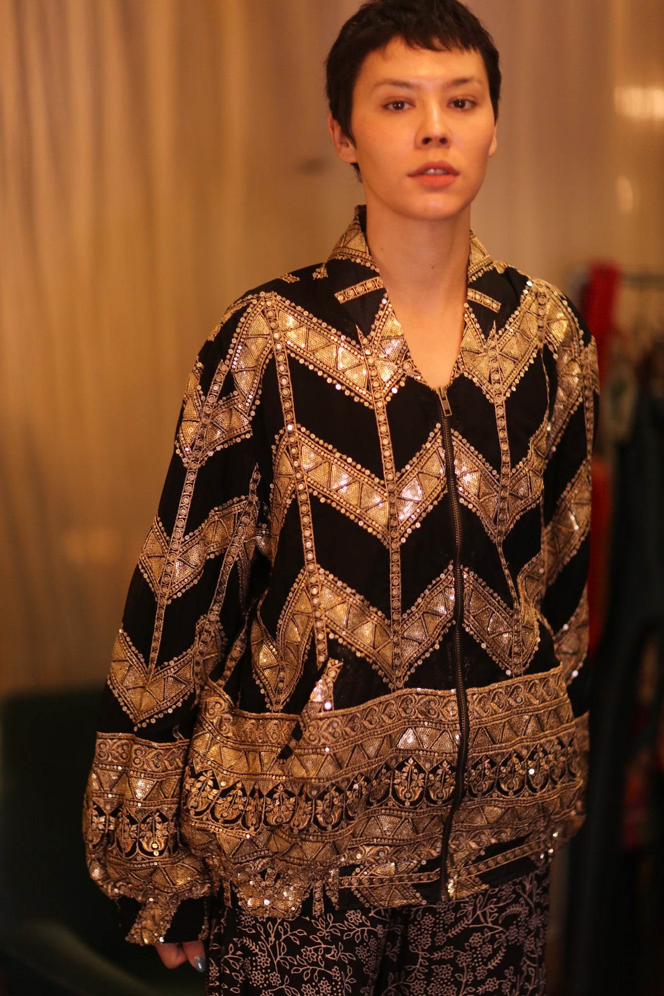 OVERSIZED EMBROIDERED SILK BOMBER JACKET WONMIN