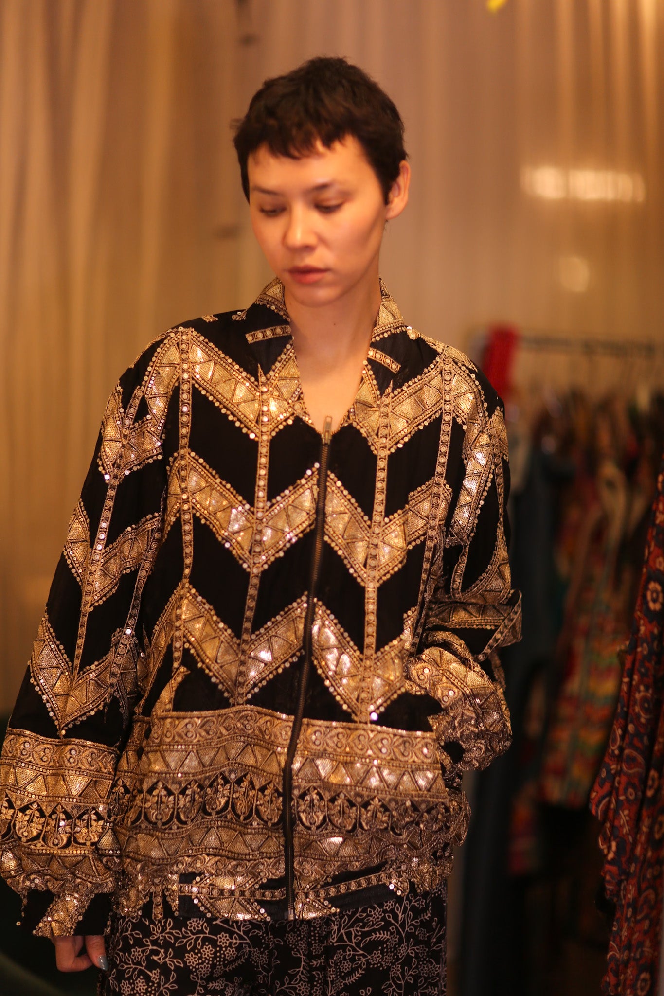 OVERSIZED EMBROIDERED SILK BOMBER JACKET WONMIN