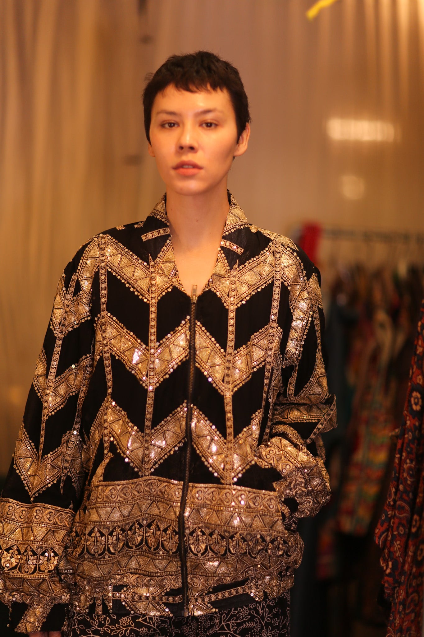 OVERSIZED EMBROIDERED SILK BOMBER JACKET WONMIN