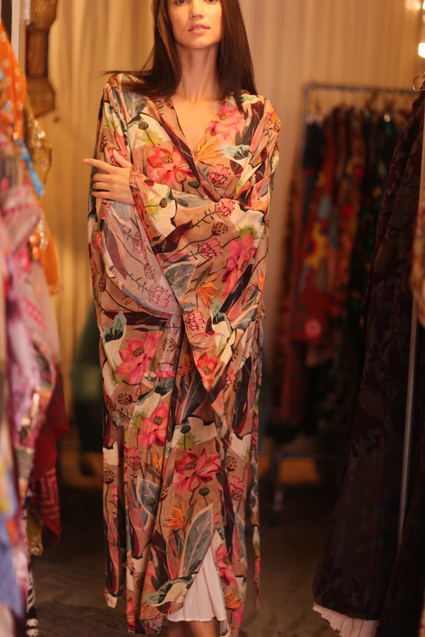 SILK WING KIMONO PINA FLORAL PINKY