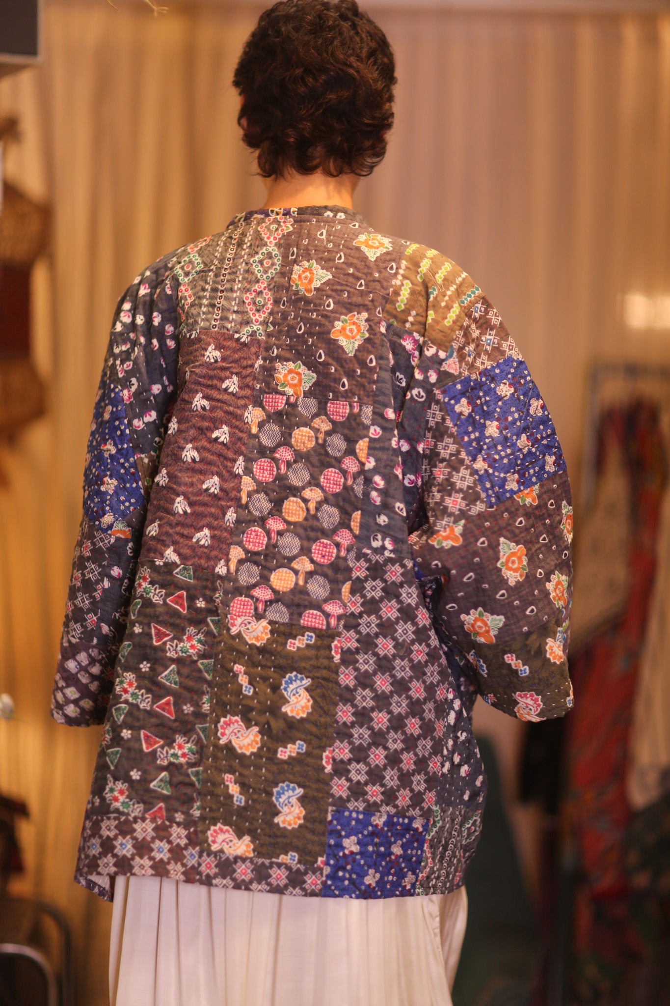 PATCHWORK PATTERN KANTHA SHORT KIMONO NAYVI