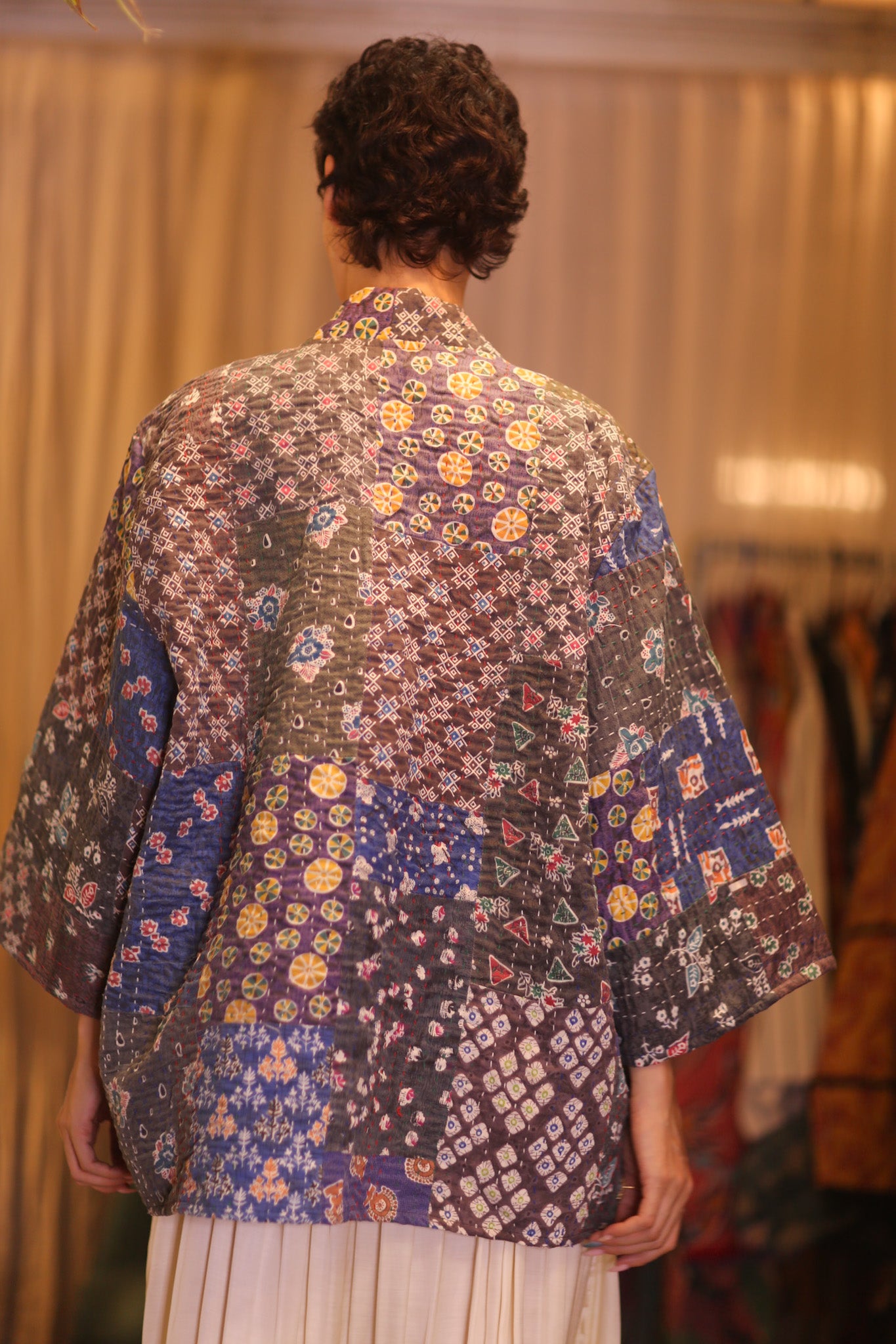 PATCHWORK PATTERN KANTHA SHORT KIMONO MEEPHYO