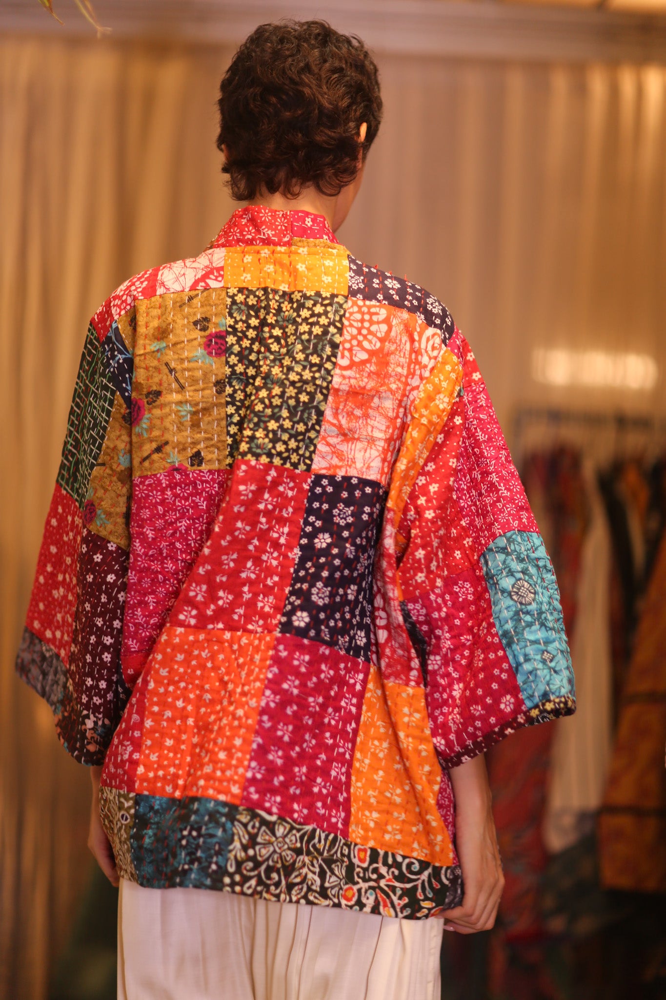 PATCHWORK PATTERN KANTHA SHORT KIMONO DARHAN