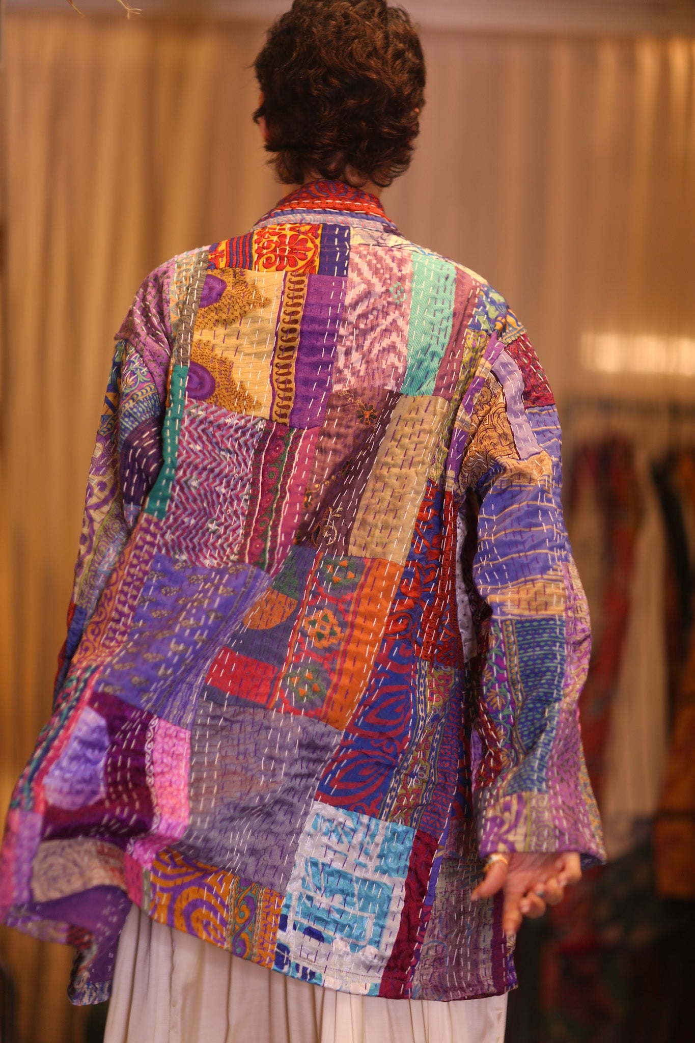 PATCHWORK PATTERN KANTHA SHORT KIMONO SUA
