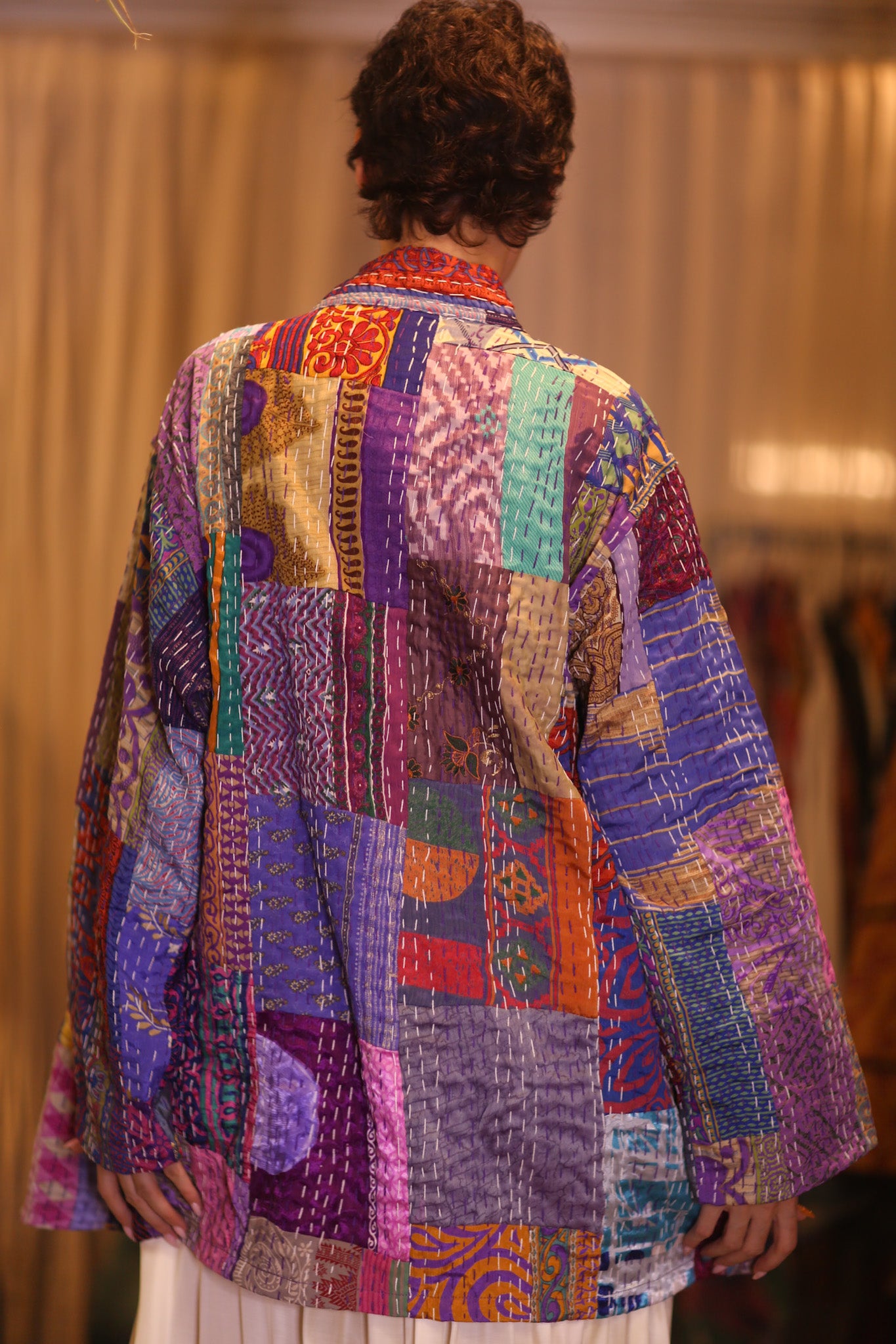 PATCHWORK PATTERN KANTHA SHORT KIMONO SUA