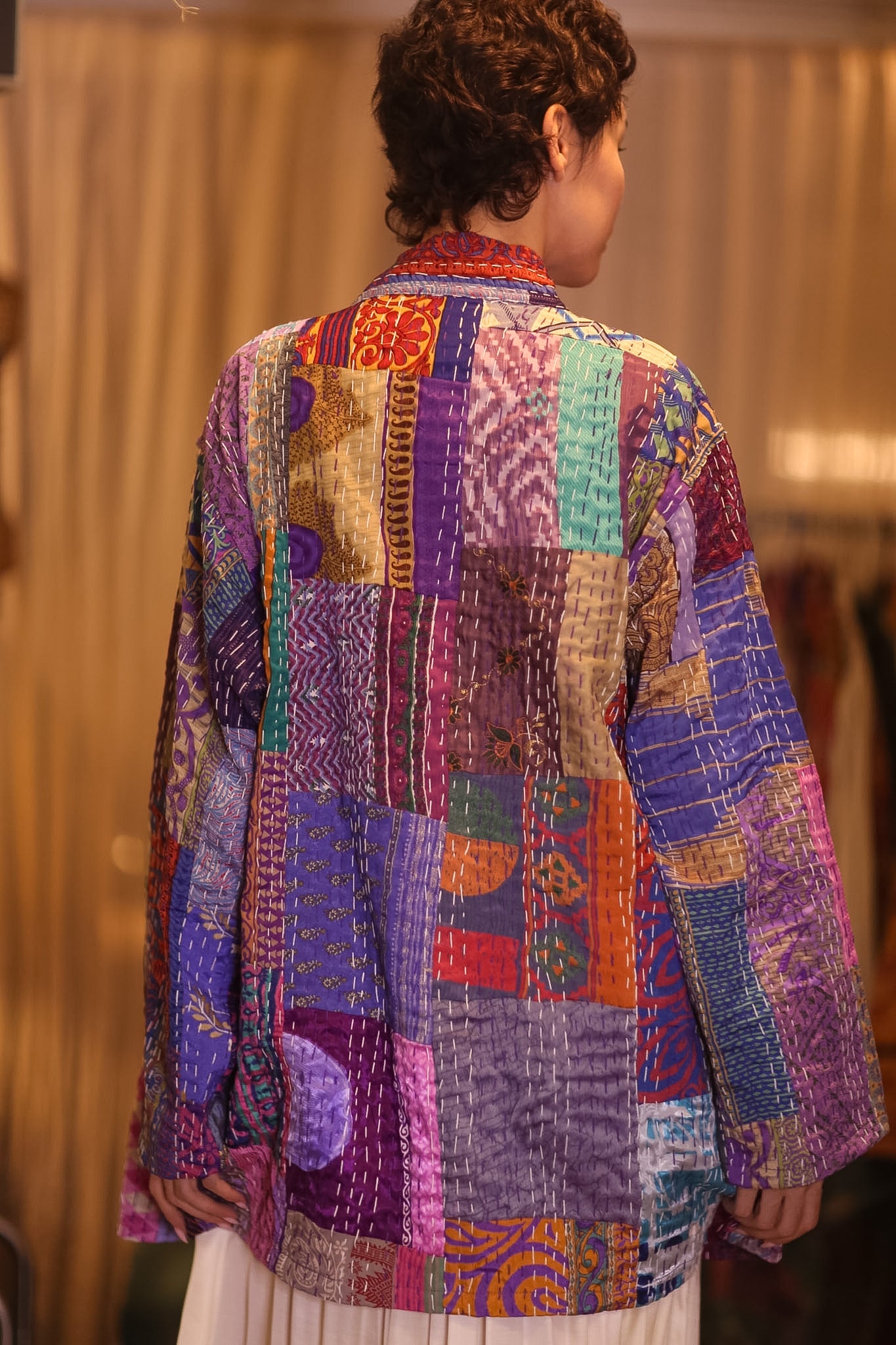 PATCHWORK PATTERN KANTHA SHORT KIMONO SUA