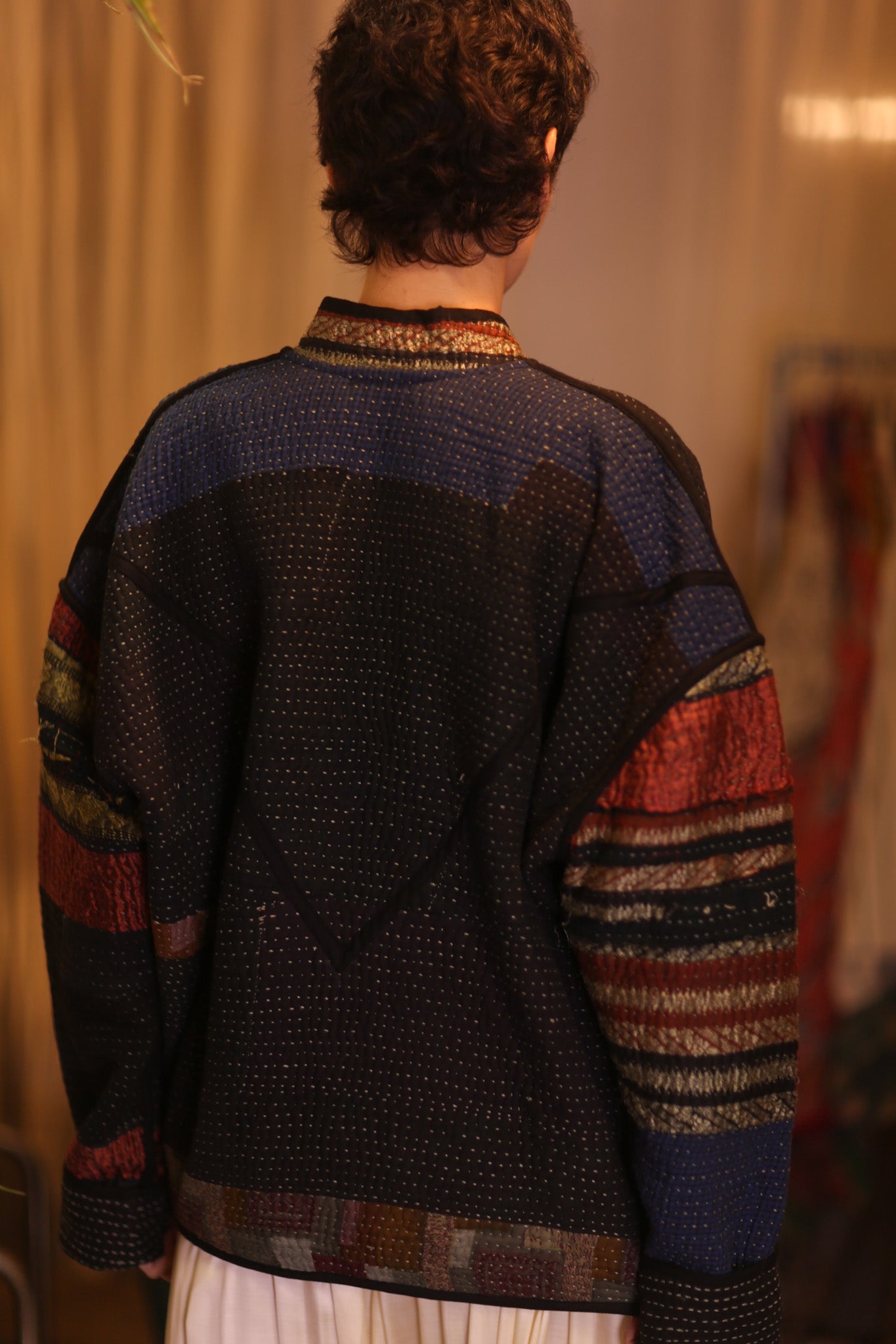 PATCHWORK PATTERN KANTHA JACKET CHIN