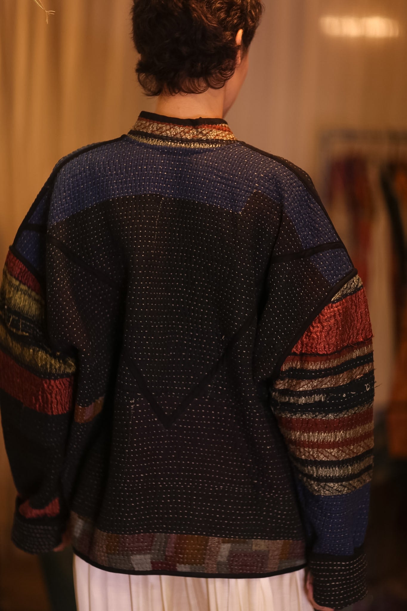 PATCHWORK PATTERN KANTHA JACKET CHIN