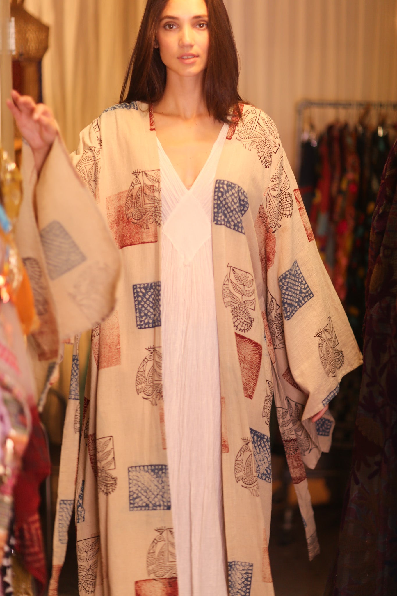 HAND LOOM COTTON HAND BLOCK PRINT KIMONO PINA RARA