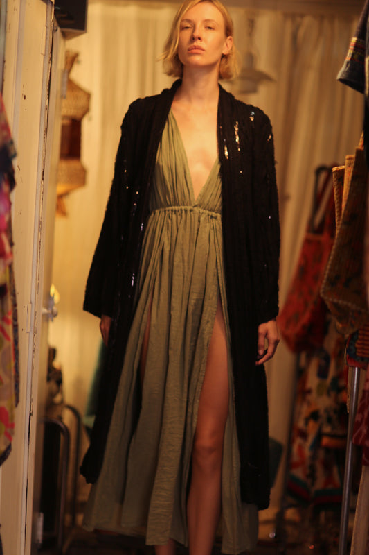 MARIANNE LONG SEQUINED KIMONO PITCH BLACK