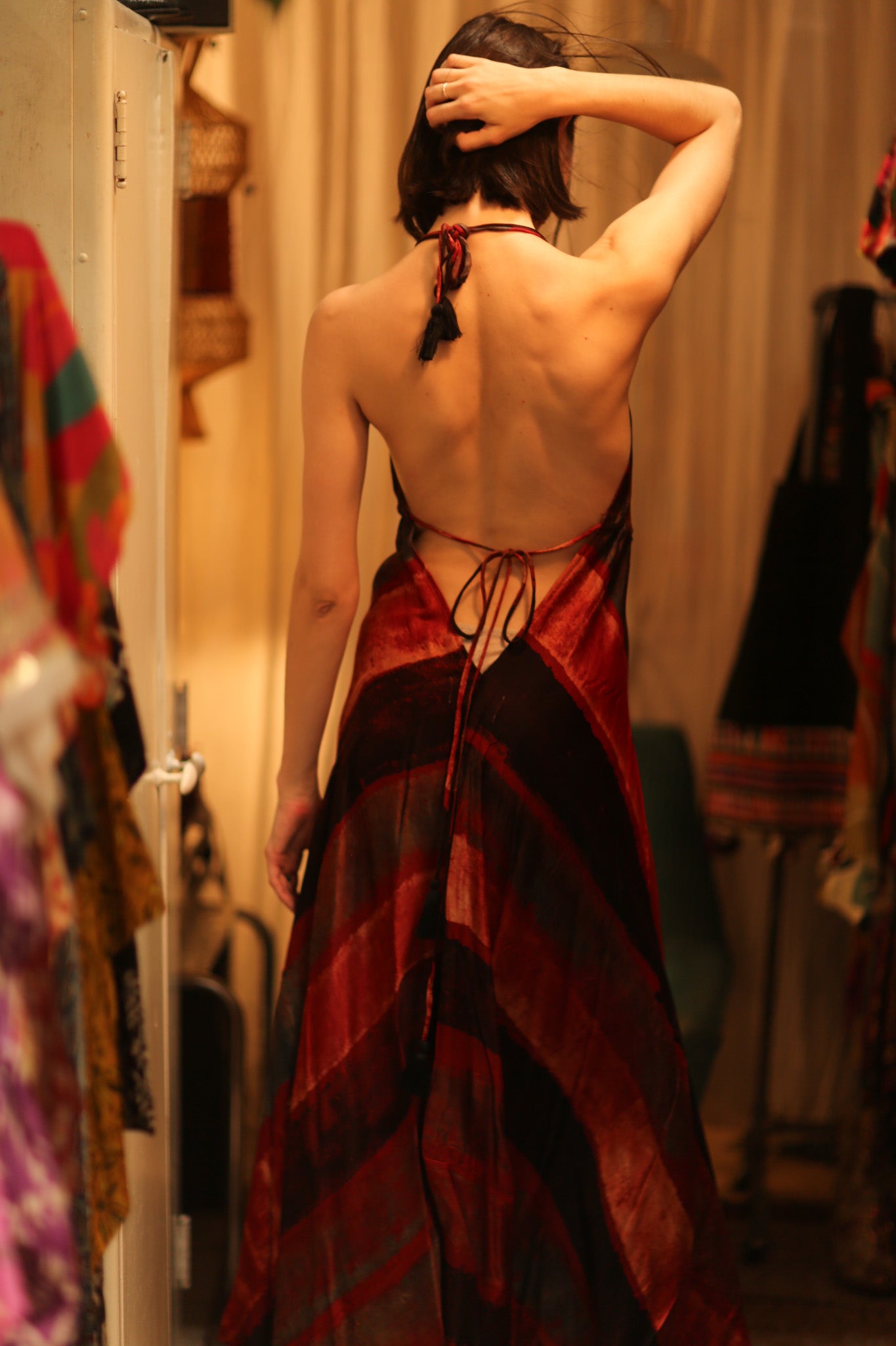 SILK SUMMER STRAP DRESS HANNAH RED STRIPE