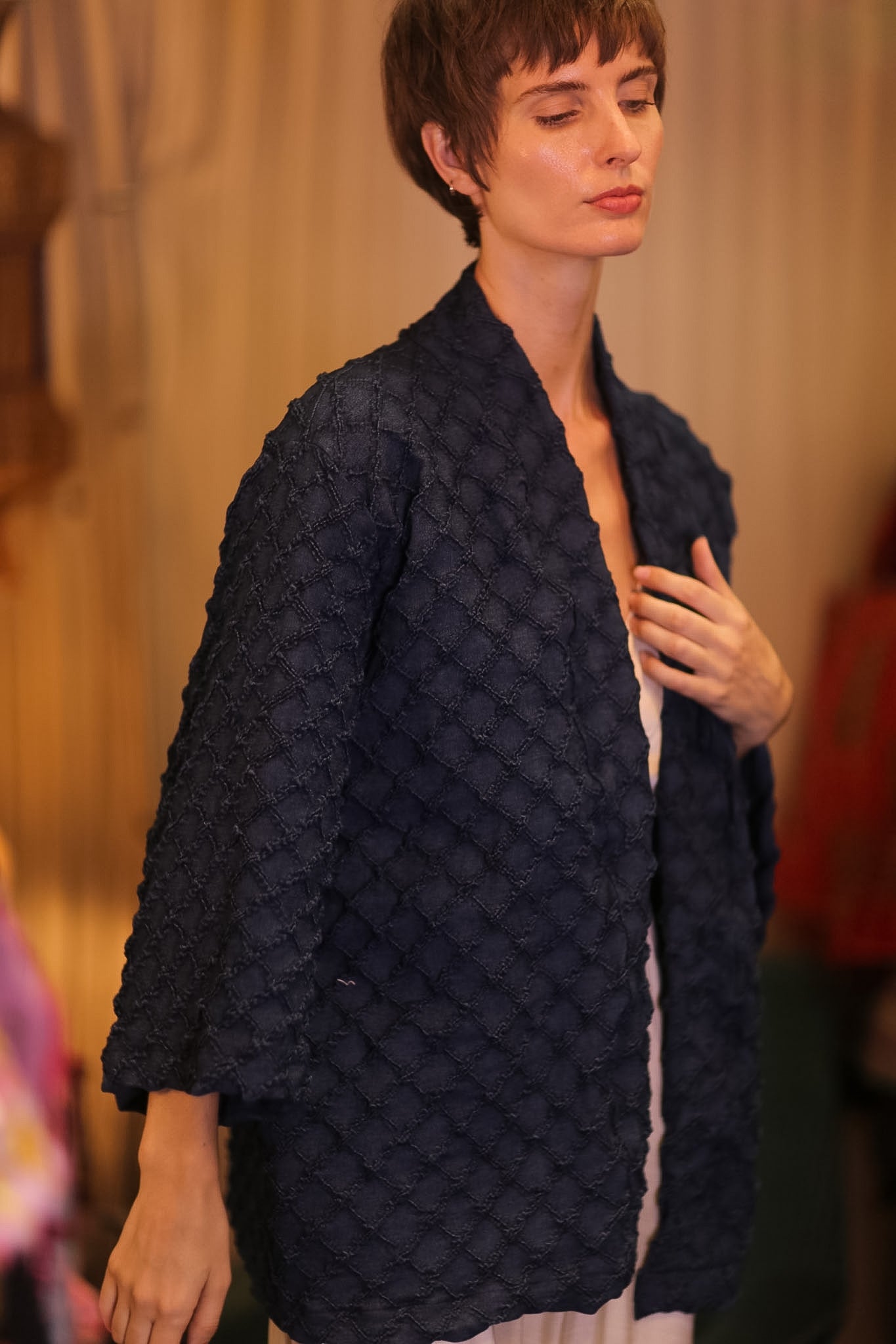 DARK BLUE PREMIUM DENIM SHORT KIMONO LEYLU